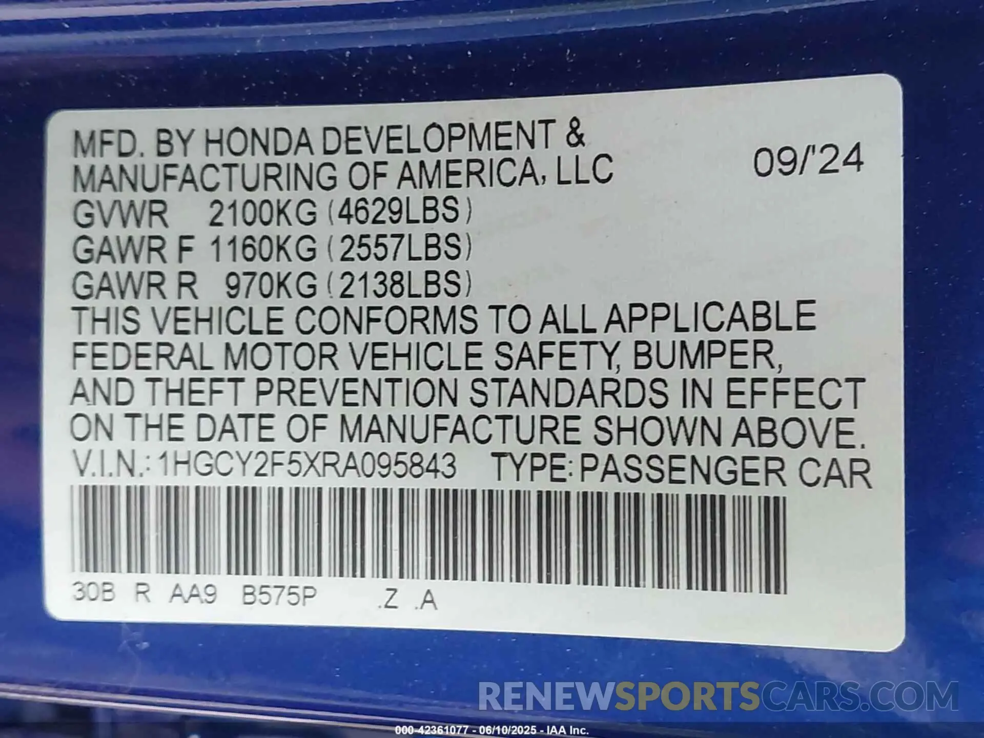 9 Photograph of a damaged car 1HGCY2F5XRA095843 HONDA ACCORD 2024