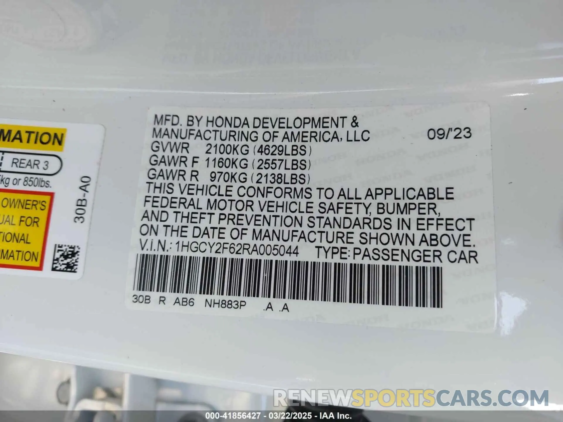 9 Photograph of a damaged car 1HGCY2F62RA005044 HONDA ACCORD 2024
