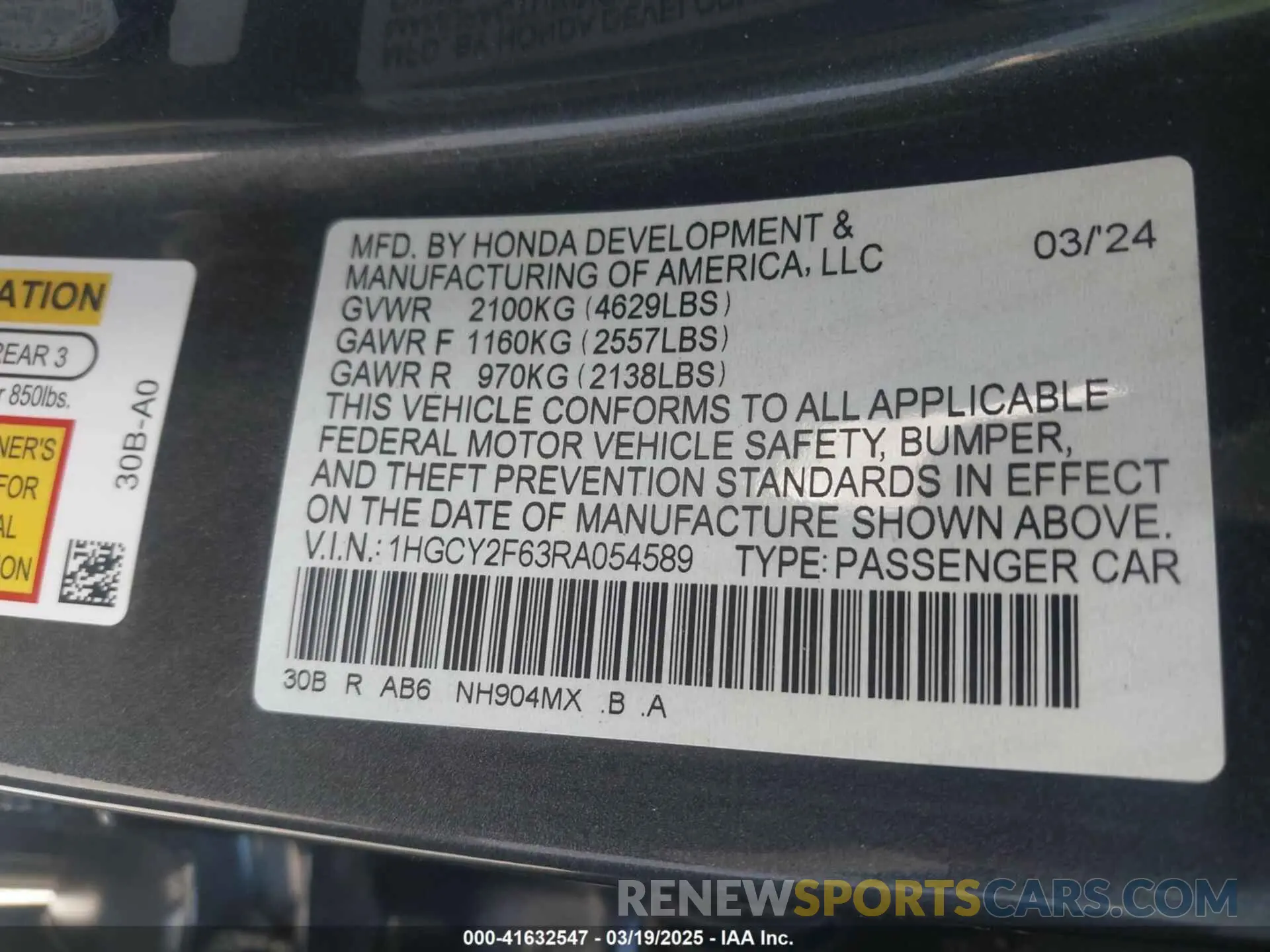 9 Photograph of a damaged car 1HGCY2F63RA054589 HONDA ACCORD 2024