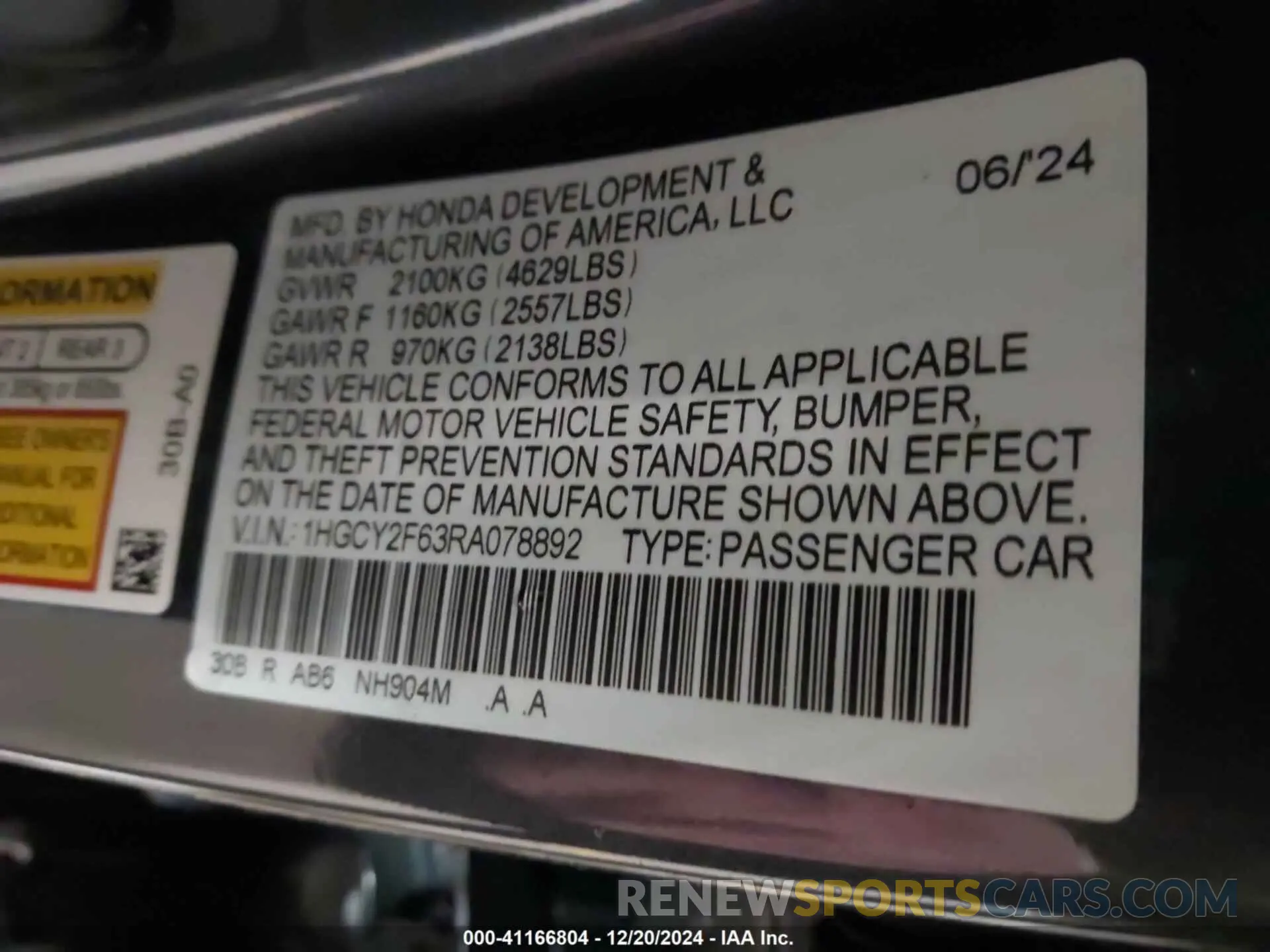 9 Photograph of a damaged car 1HGCY2F63RA078892 HONDA ACCORD 2024