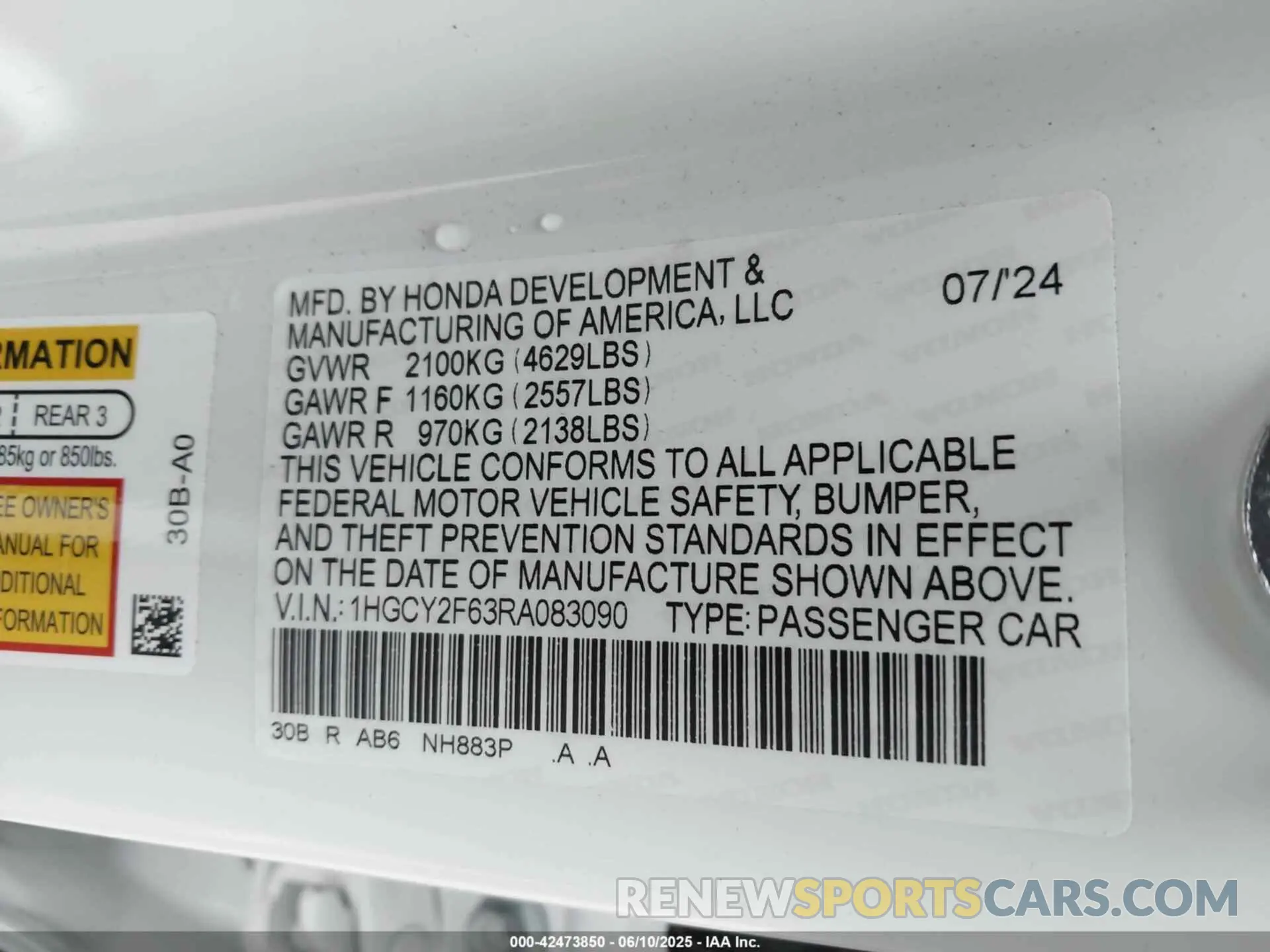 9 Photograph of a damaged car 1HGCY2F63RA083090 HONDA ACCORD 2024