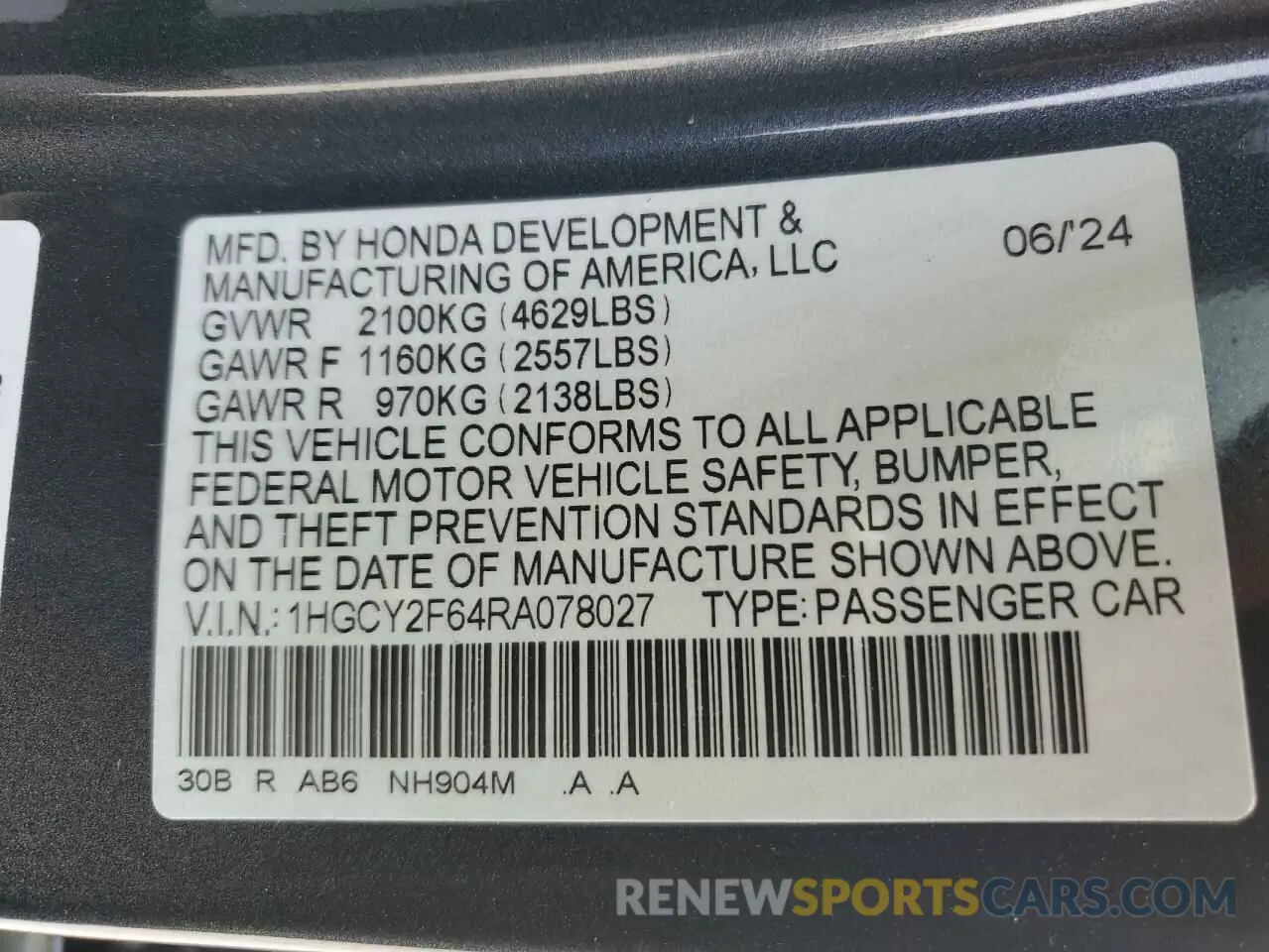 14 Photograph of a damaged car 1HGCY2F64RA078027 HONDA ACCORD 2024