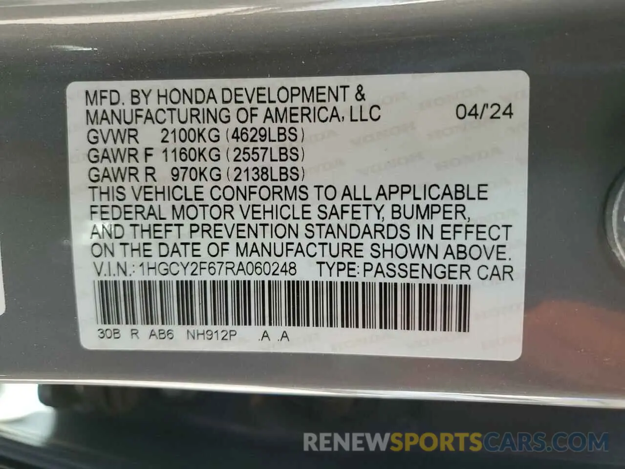 12 Photograph of a damaged car 1HGCY2F67RA060248 HONDA ACCORD 2024