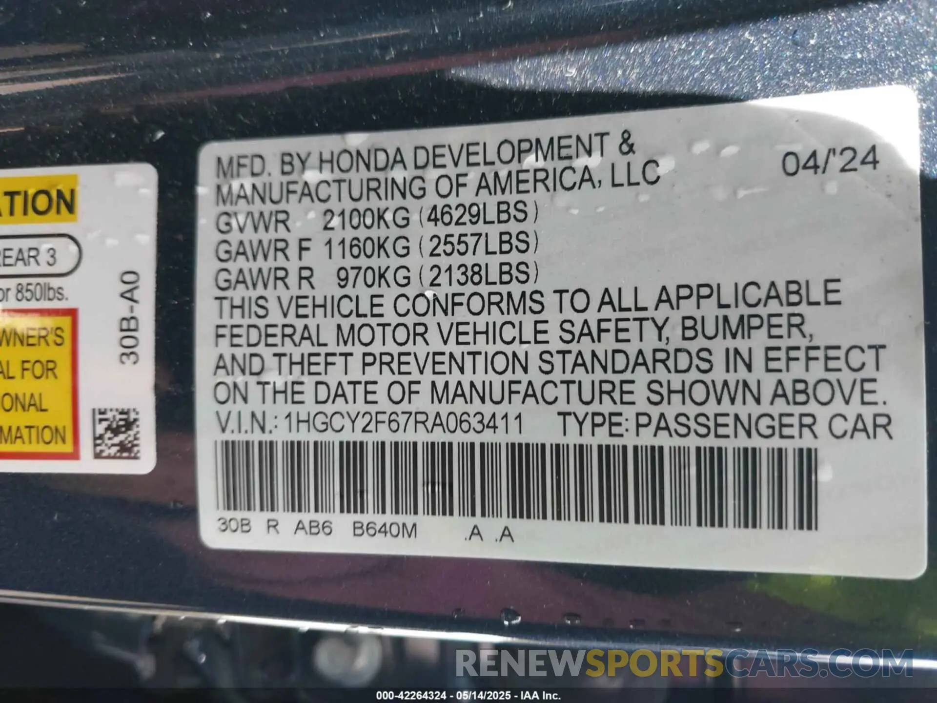 9 Photograph of a damaged car 1HGCY2F67RA063411 HONDA ACCORD 2024