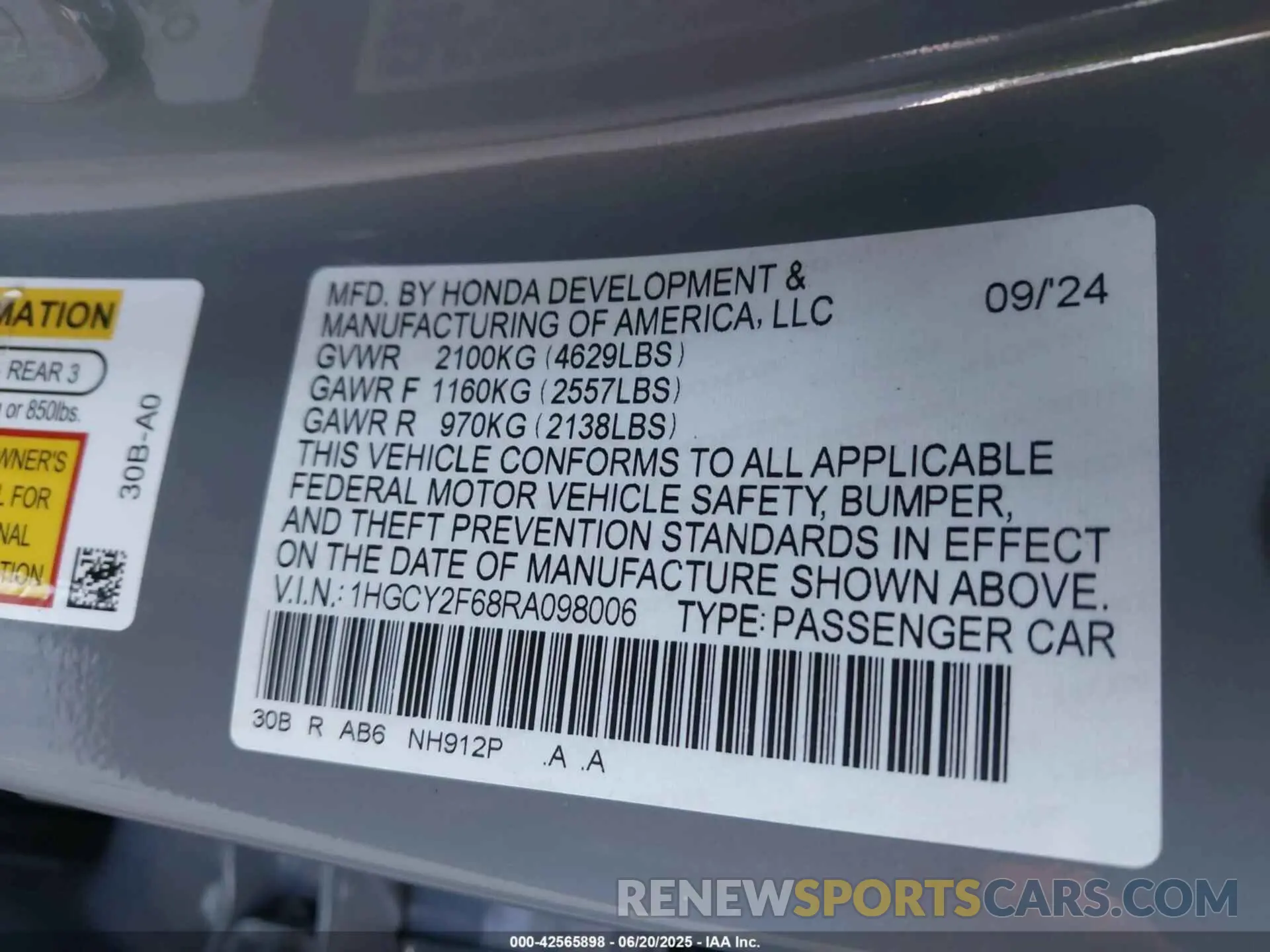 9 Photograph of a damaged car 1HGCY2F68RA098006 HONDA ACCORD 2024
