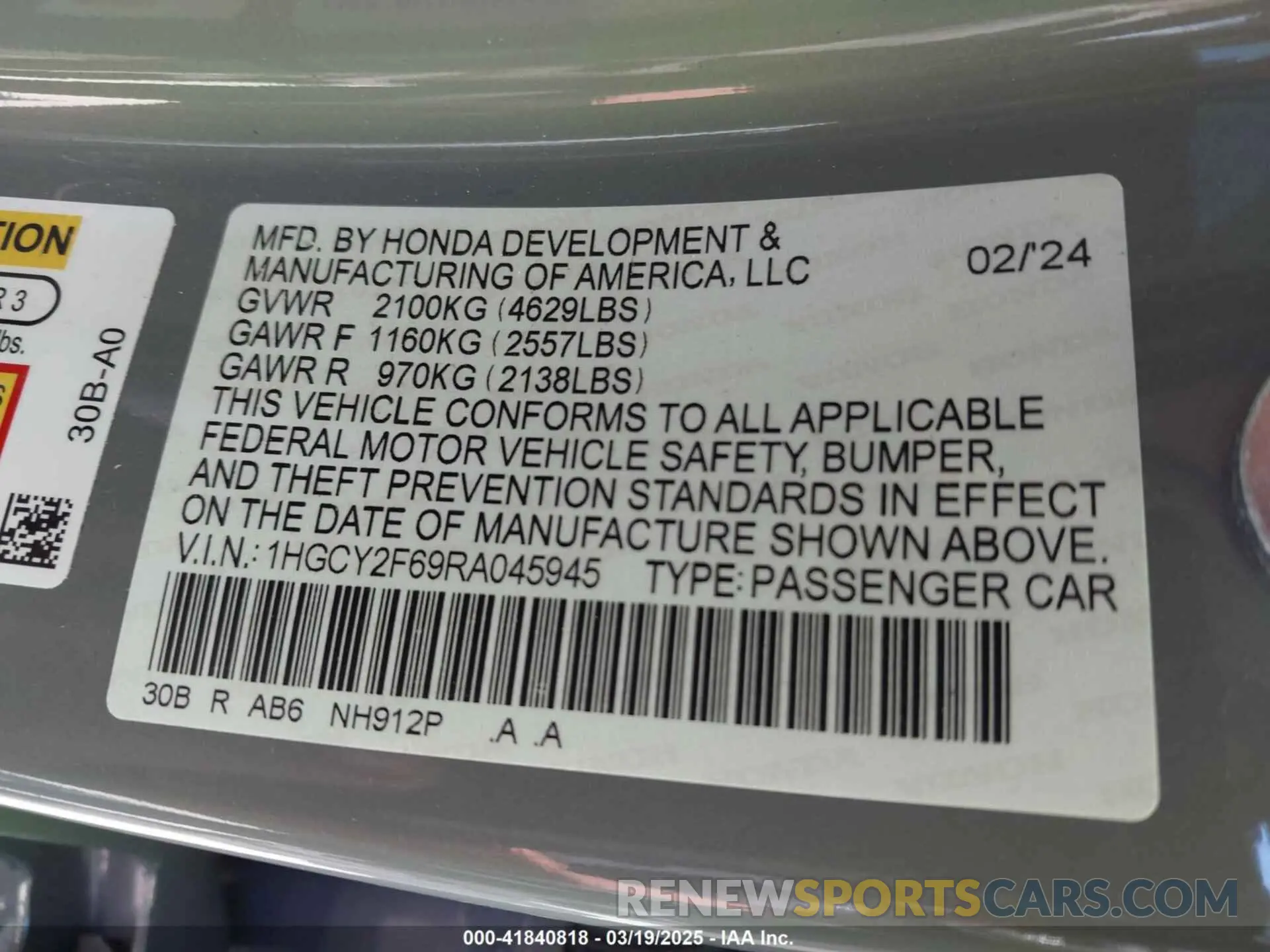 9 Photograph of a damaged car 1HGCY2F69RA045945 HONDA ACCORD 2024