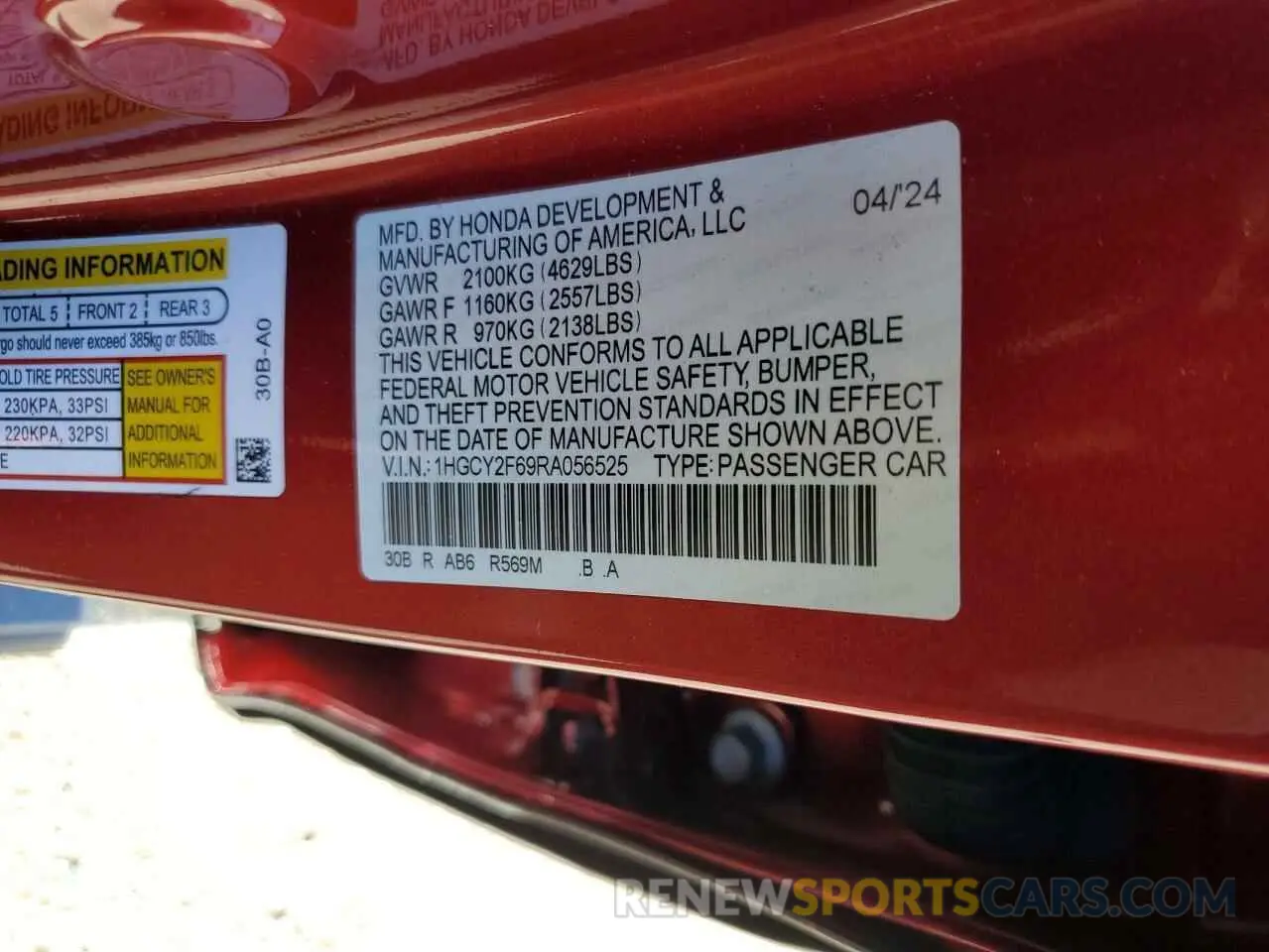 14 Photograph of a damaged car 1HGCY2F69RA056525 HONDA ACCORD 2024