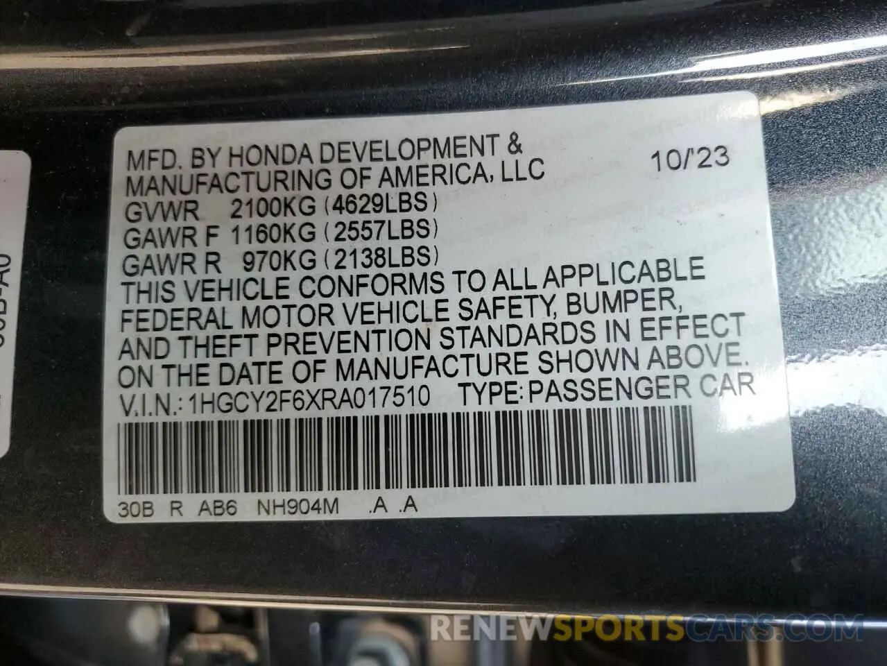 12 Photograph of a damaged car 1HGCY2F6XRA017510 HONDA ACCORD 2024
