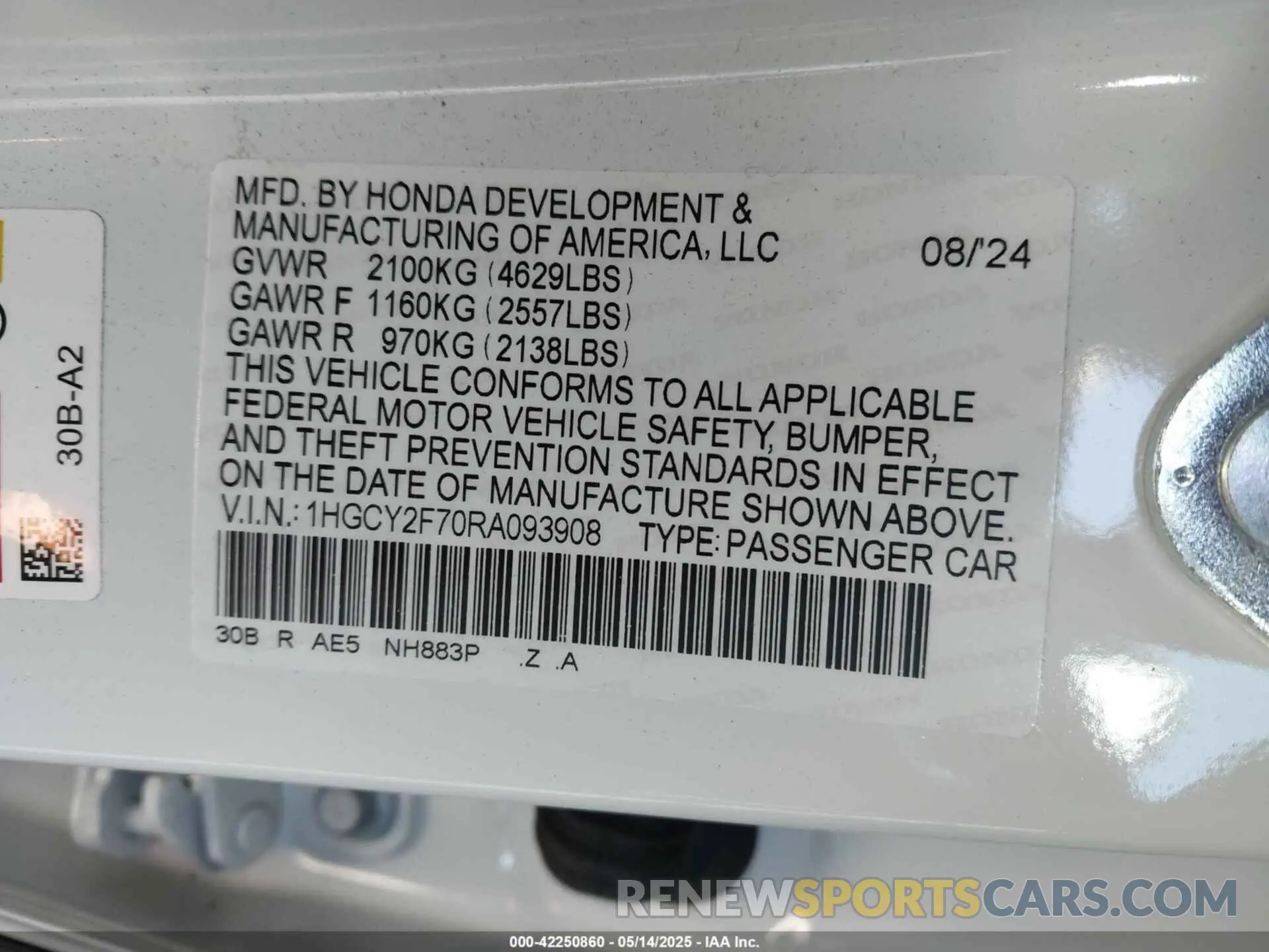 9 Photograph of a damaged car 1HGCY2F70RA093908 HONDA ACCORD 2024