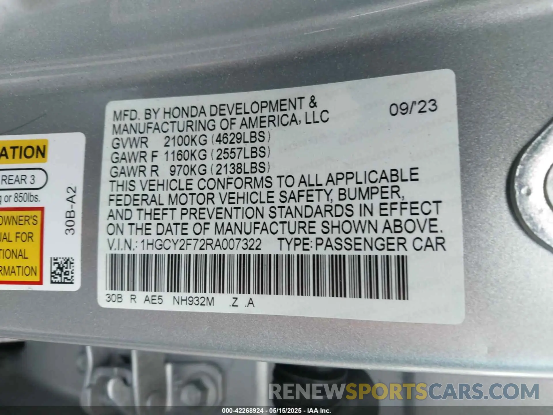 9 Photograph of a damaged car 1HGCY2F72RA007322 HONDA ACCORD 2024