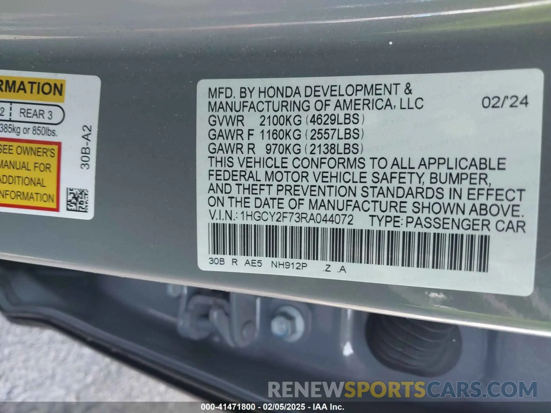 9 Photograph of a damaged car 1HGCY2F73RA044072 HONDA ACCORD 2024