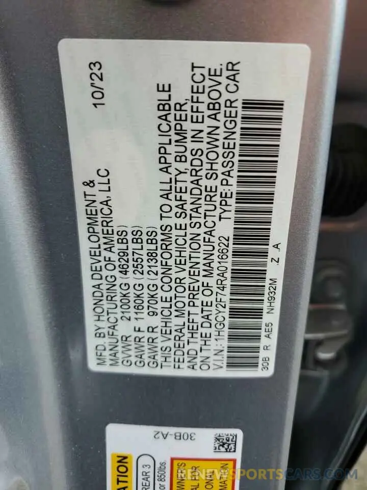 12 Photograph of a damaged car 1HGCY2F74RA016622 HONDA ACCORD 2024