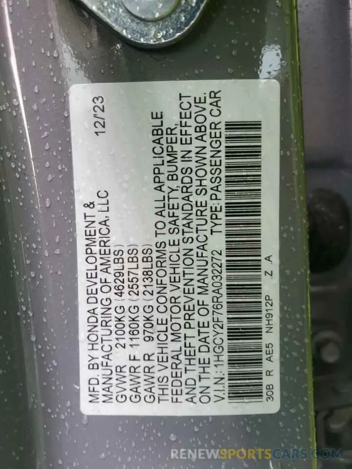 13 Photograph of a damaged car 1HGCY2F76RA032272 HONDA ACCORD 2024