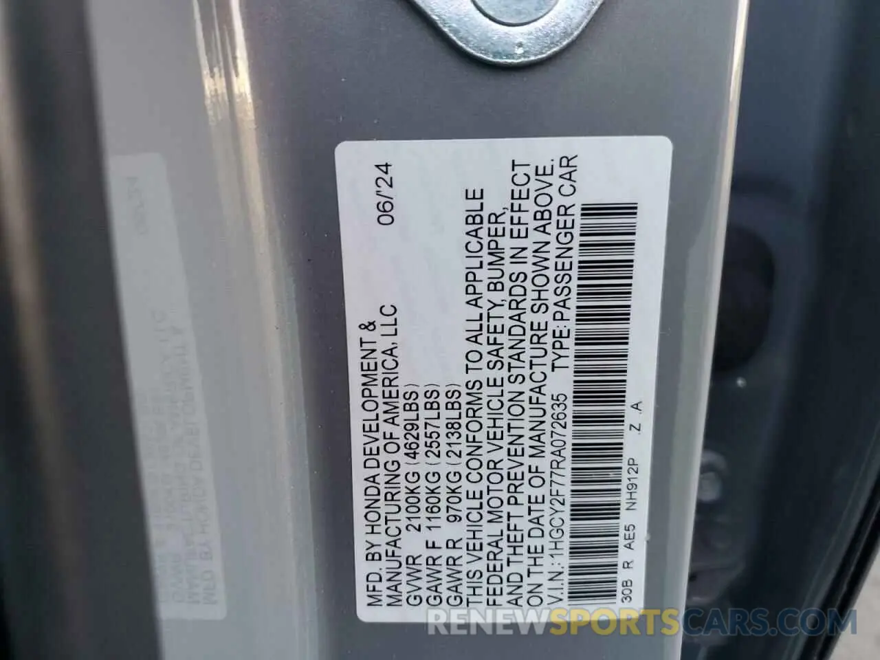 14 Photograph of a damaged car 1HGCY2F77RA072635 HONDA ACCORD 2024