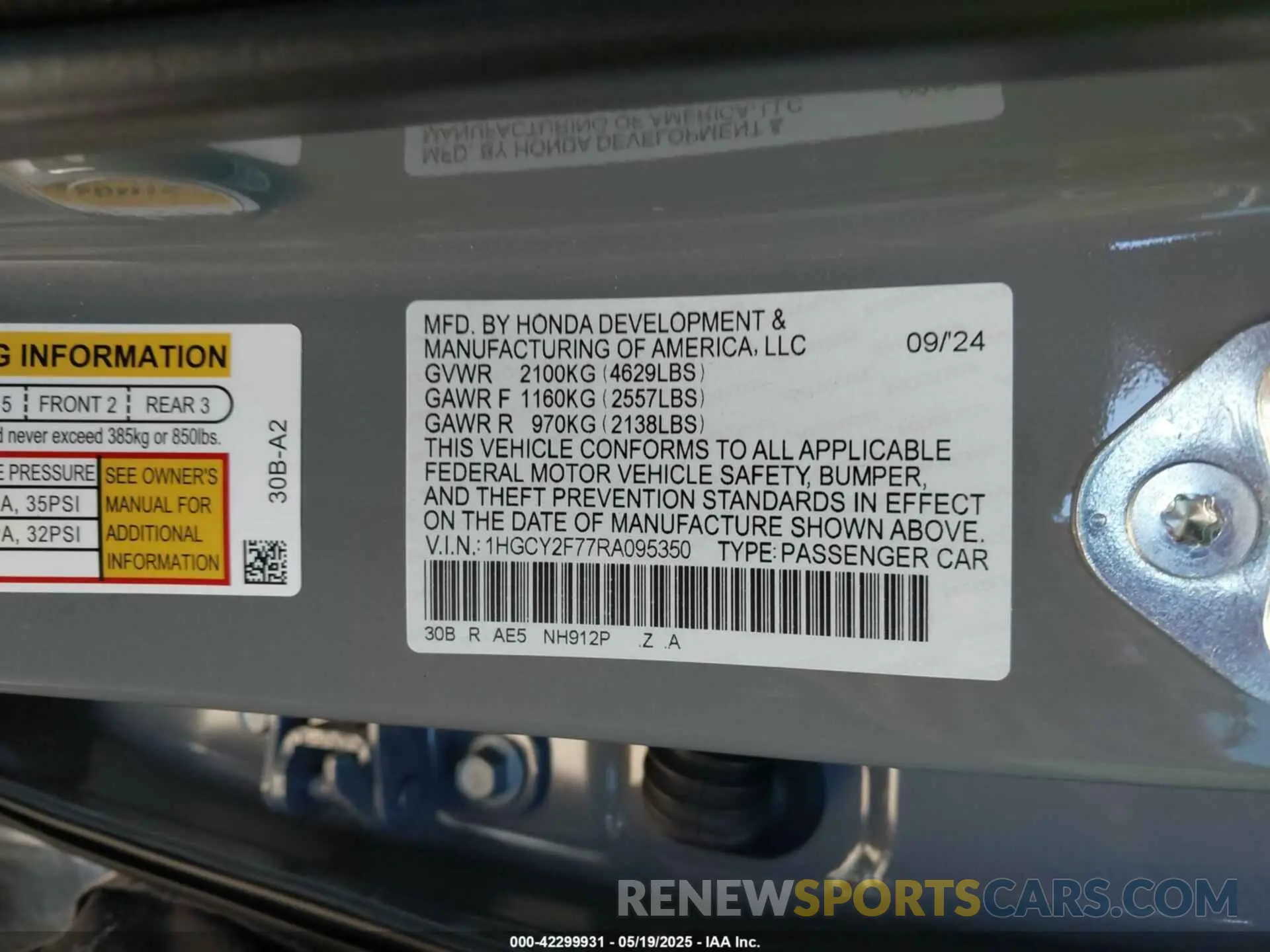 9 Photograph of a damaged car 1HGCY2F77RA095350 HONDA ACCORD 2024