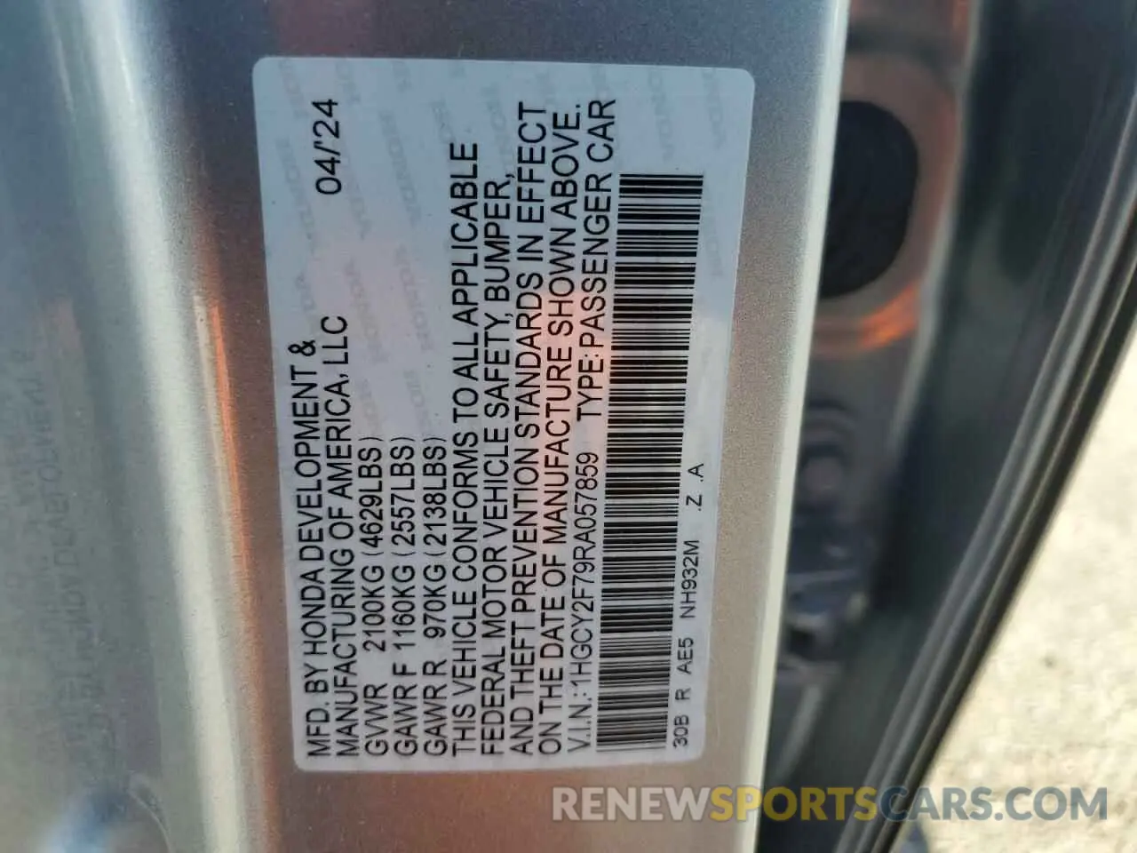 12 Photograph of a damaged car 1HGCY2F79RA057859 HONDA ACCORD 2024