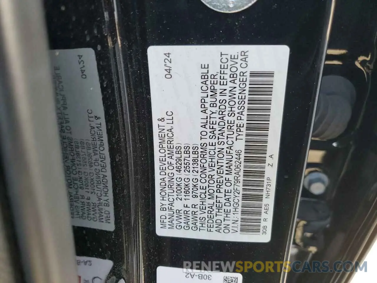 12 Photograph of a damaged car 1HGCY2F79RA062446 HONDA ACCORD 2024