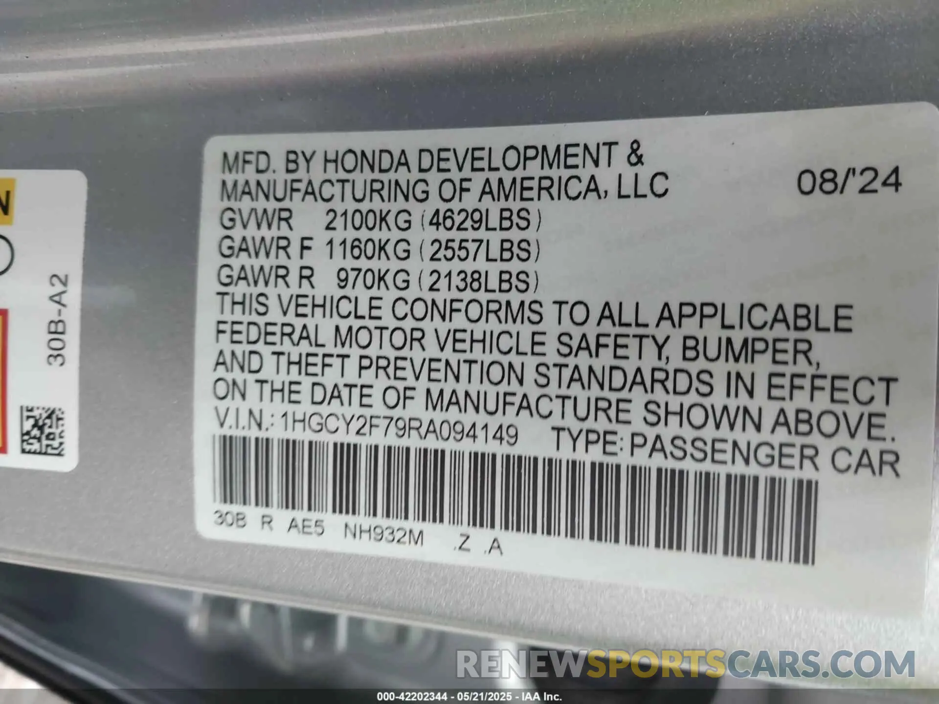 9 Photograph of a damaged car 1HGCY2F79RA094149 HONDA ACCORD 2024