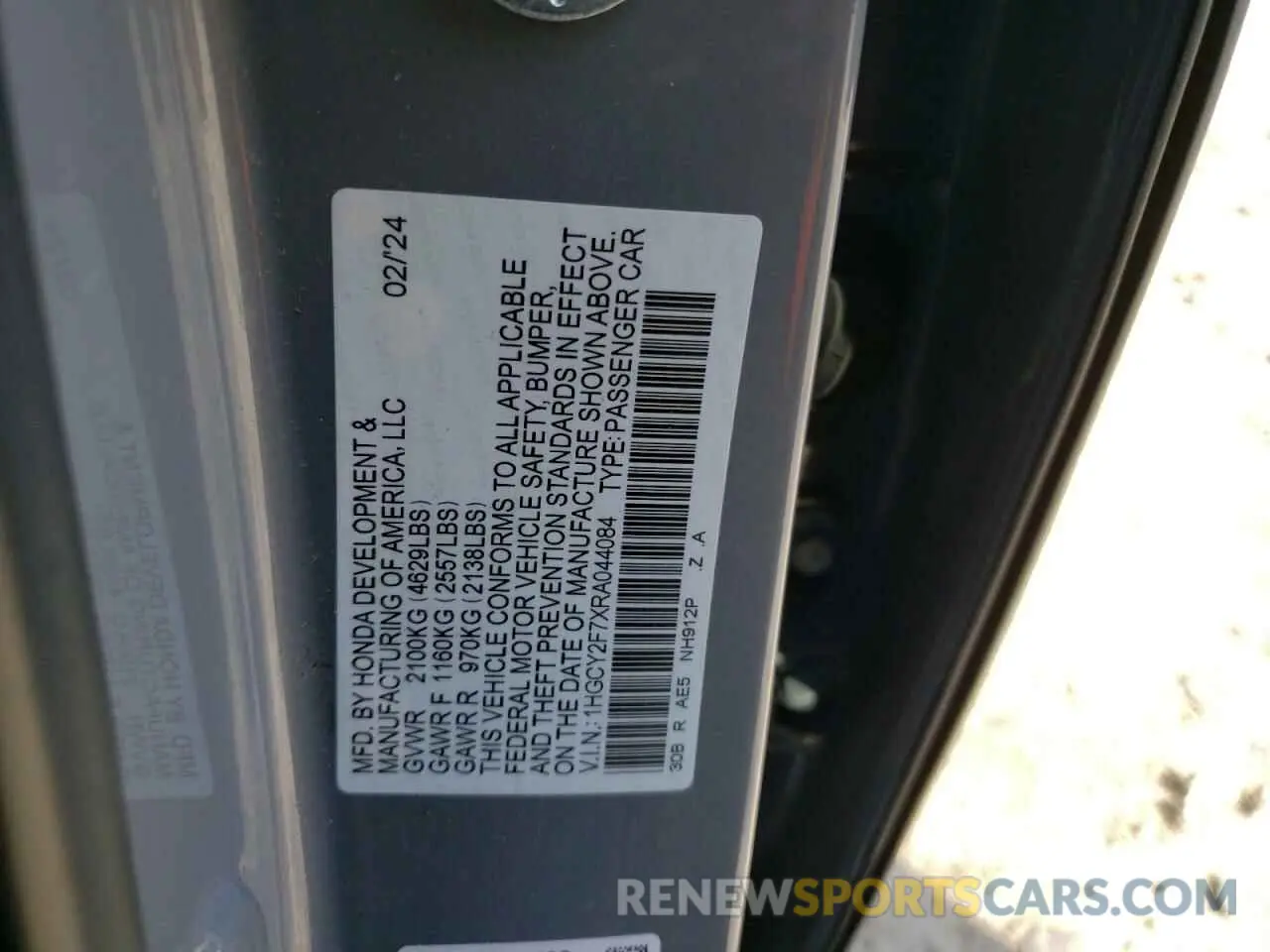 12 Photograph of a damaged car 1HGCY2F7XRA044084 HONDA ACCORD 2024