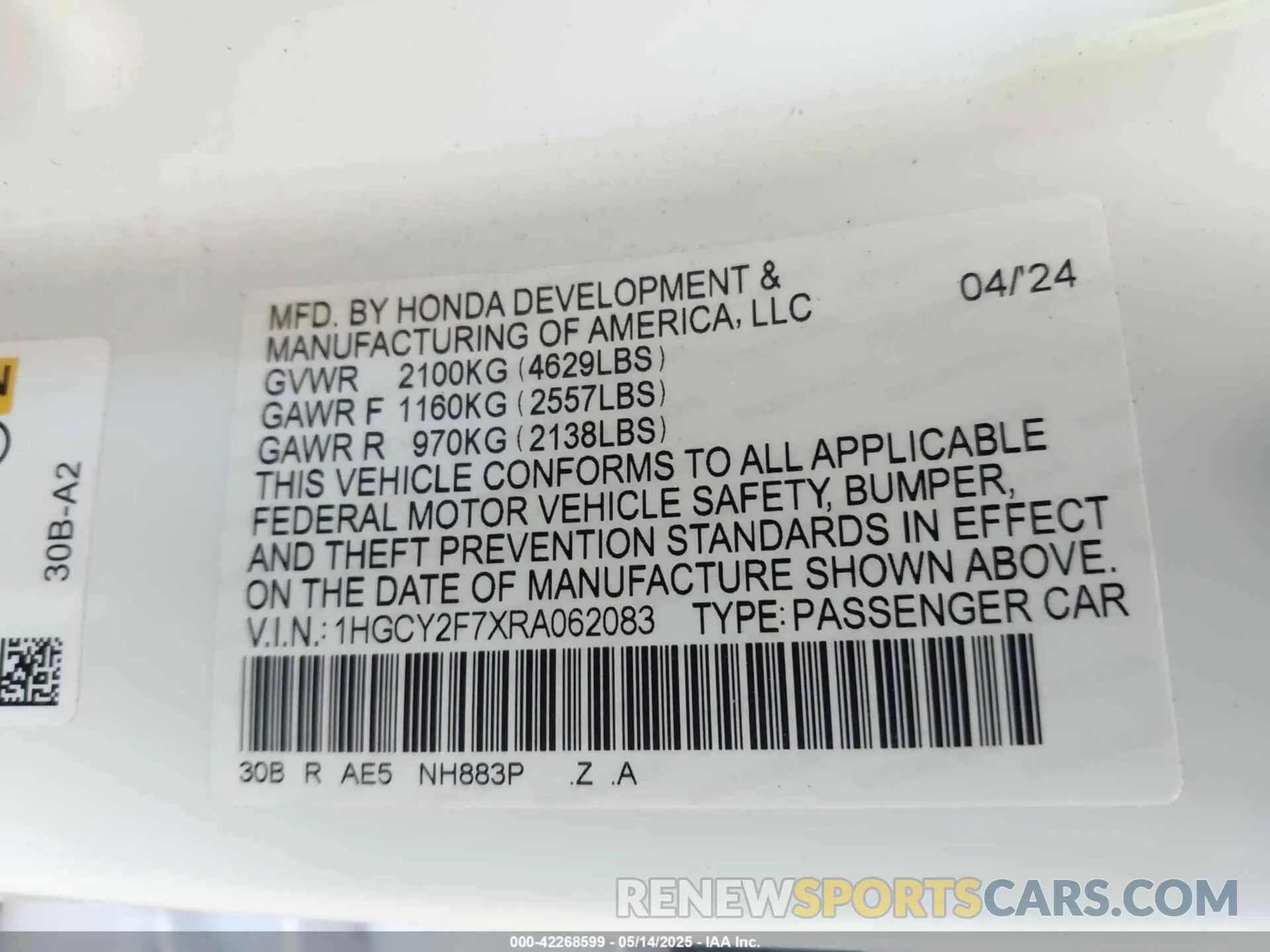 9 Photograph of a damaged car 1HGCY2F7XRA062083 HONDA ACCORD 2024