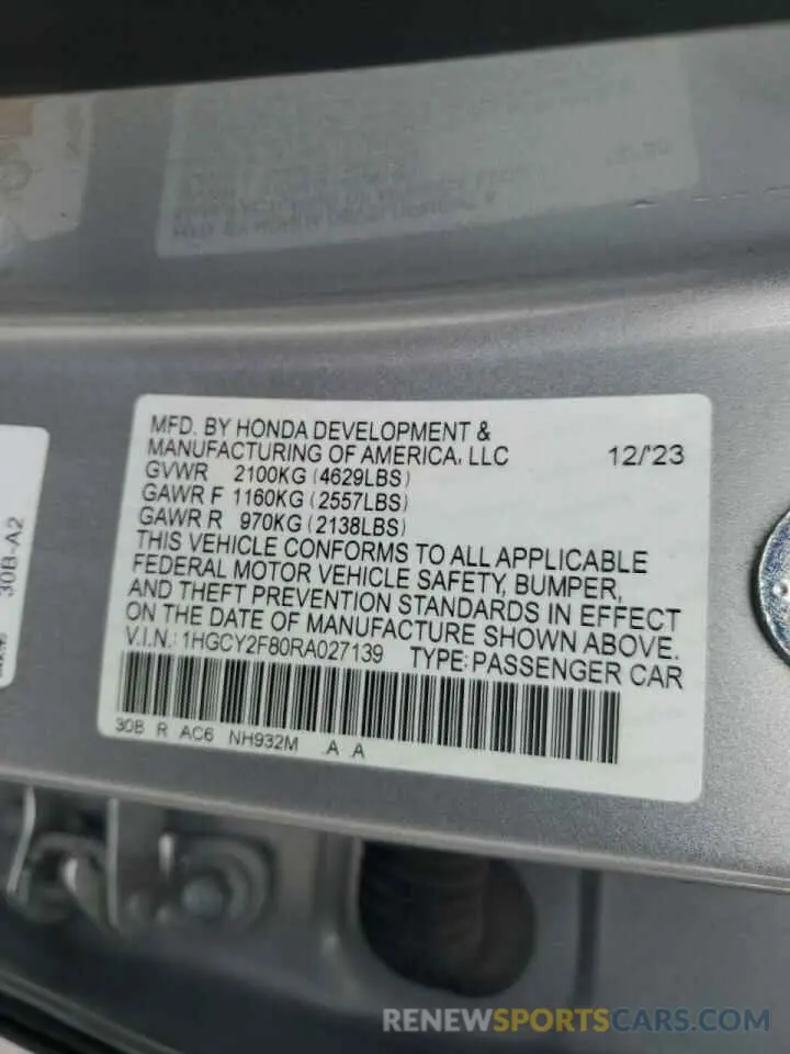14 Photograph of a damaged car 1HGCY2F80RA027139 HONDA ACCORD 2024