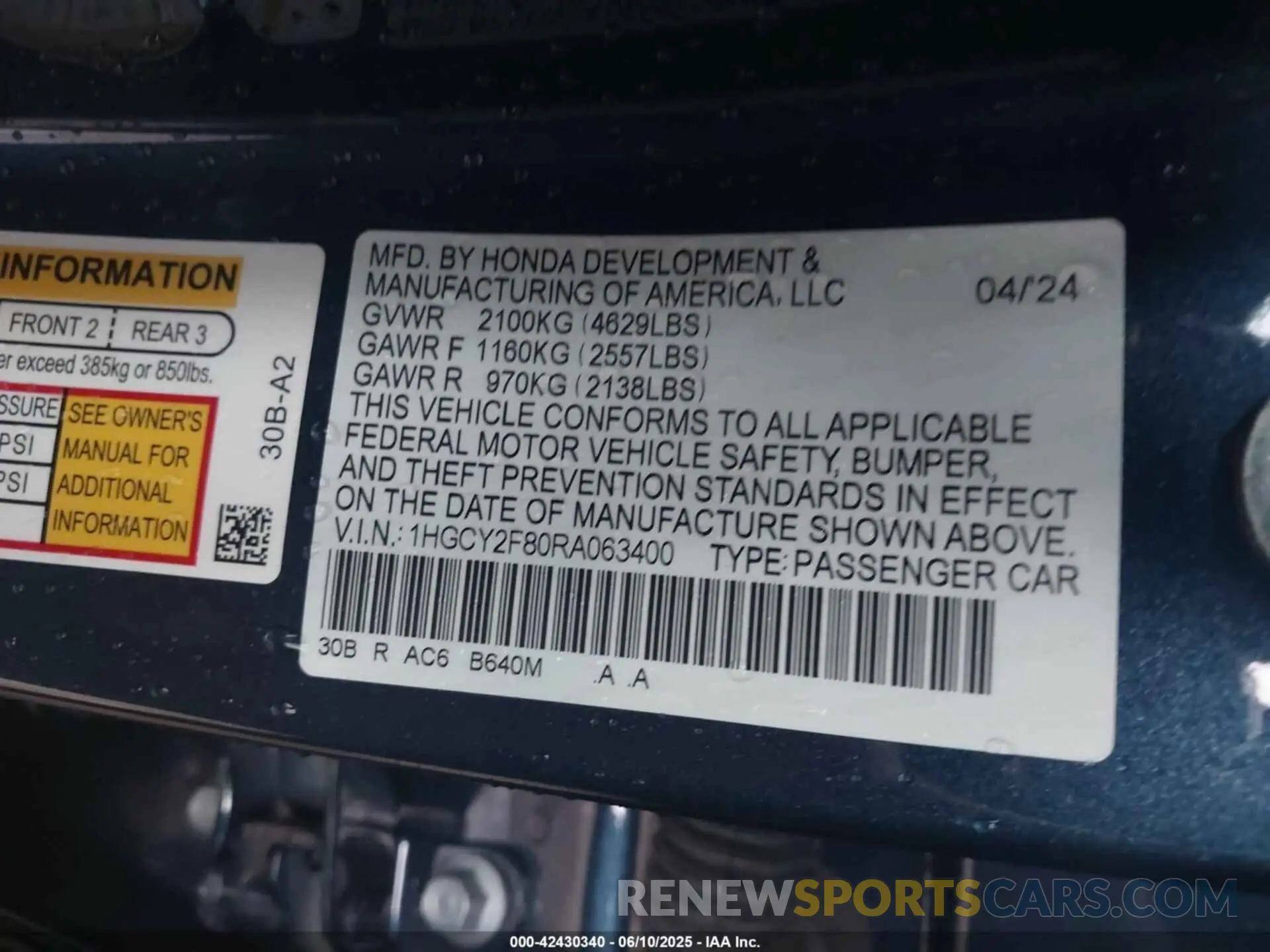 9 Photograph of a damaged car 1HGCY2F80RA063400 HONDA ACCORD 2024