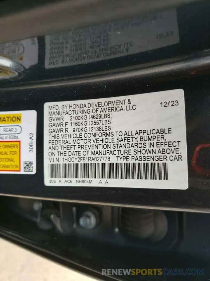 14 Photograph of a damaged car 1HGCY2F81RA027778 HONDA ACCORD 2024