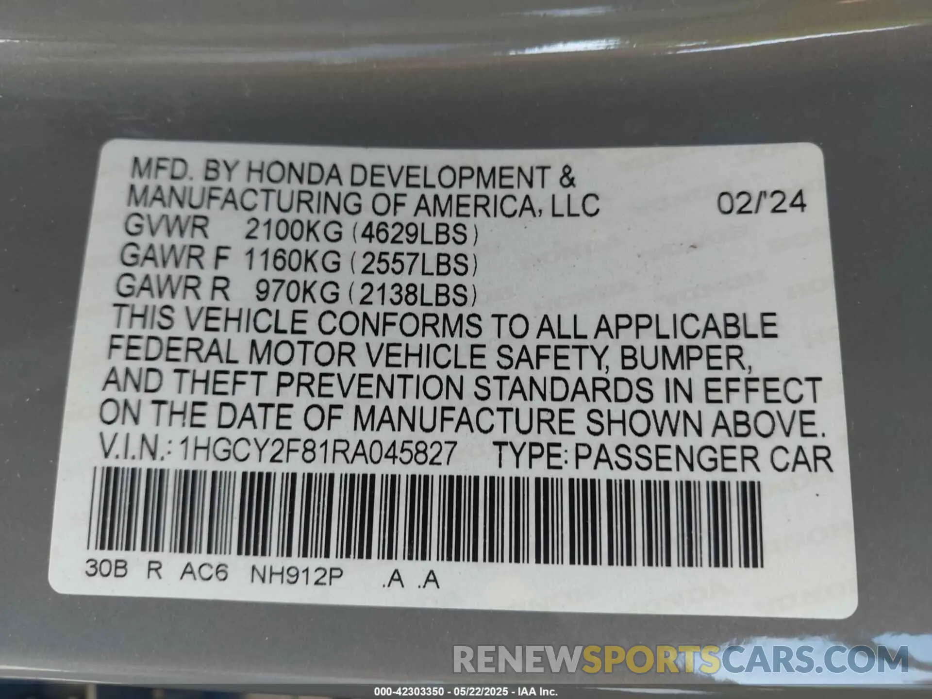 9 Photograph of a damaged car 1HGCY2F81RA045827 HONDA ACCORD 2024