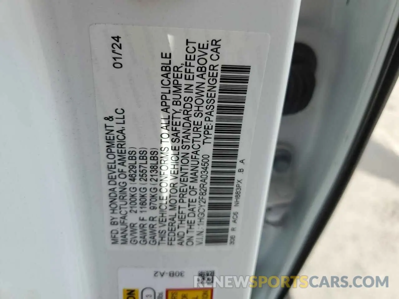 12 Photograph of a damaged car 1HGCY2F82RA034500 HONDA ACCORD 2024
