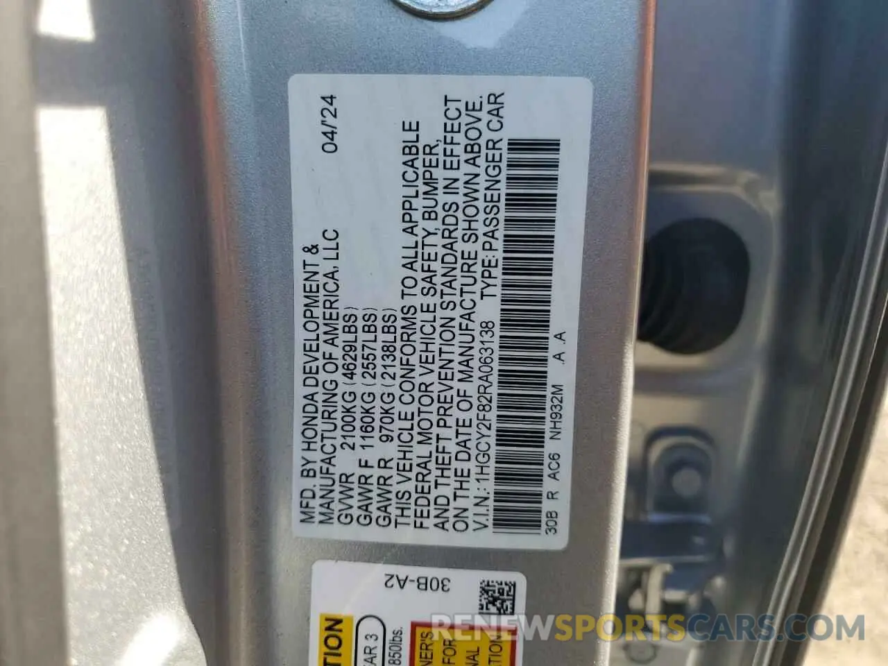 12 Photograph of a damaged car 1HGCY2F82RA063138 HONDA ACCORD 2024