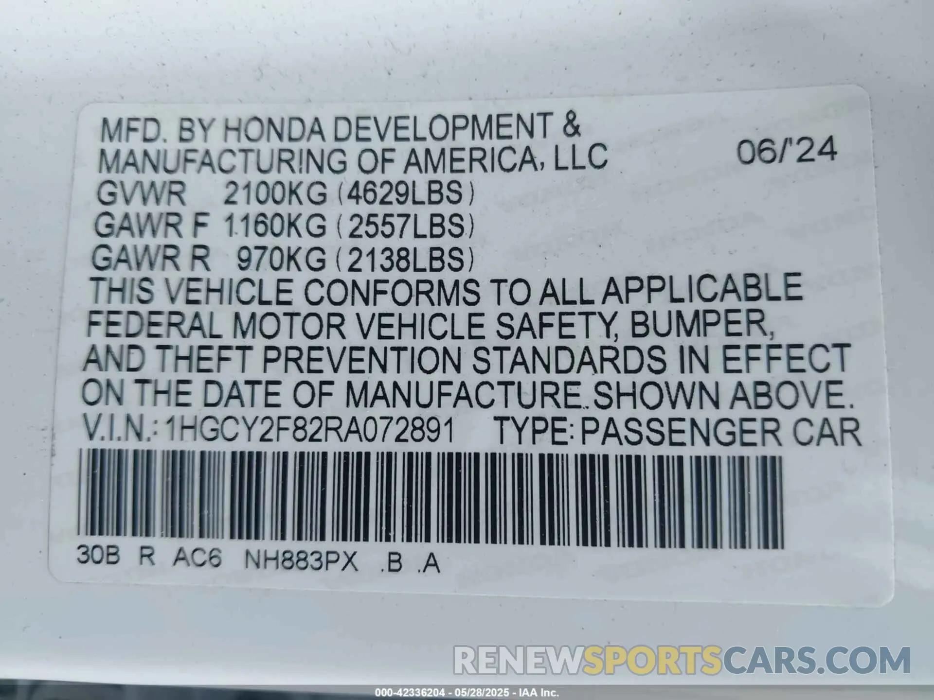 9 Photograph of a damaged car 1HGCY2F82RA072891 HONDA ACCORD 2024