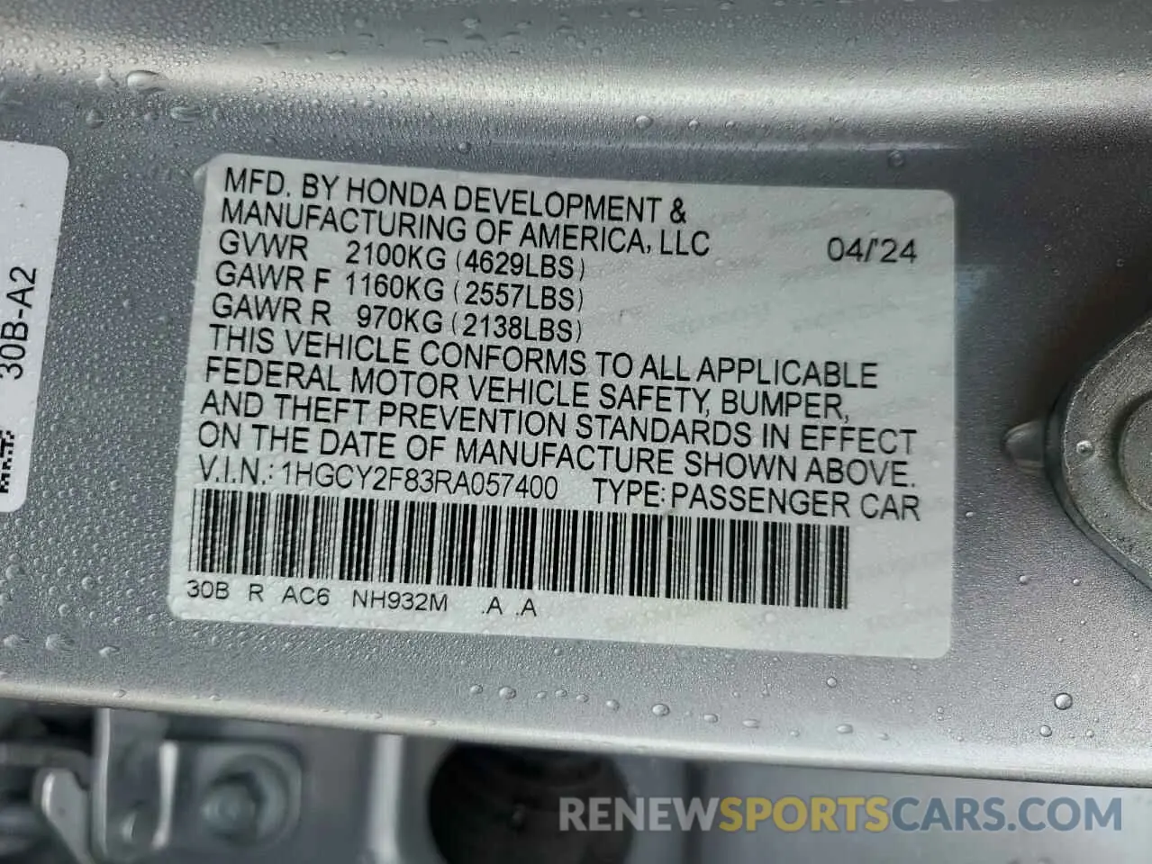 12 Photograph of a damaged car 1HGCY2F83RA057400 HONDA ACCORD 2024