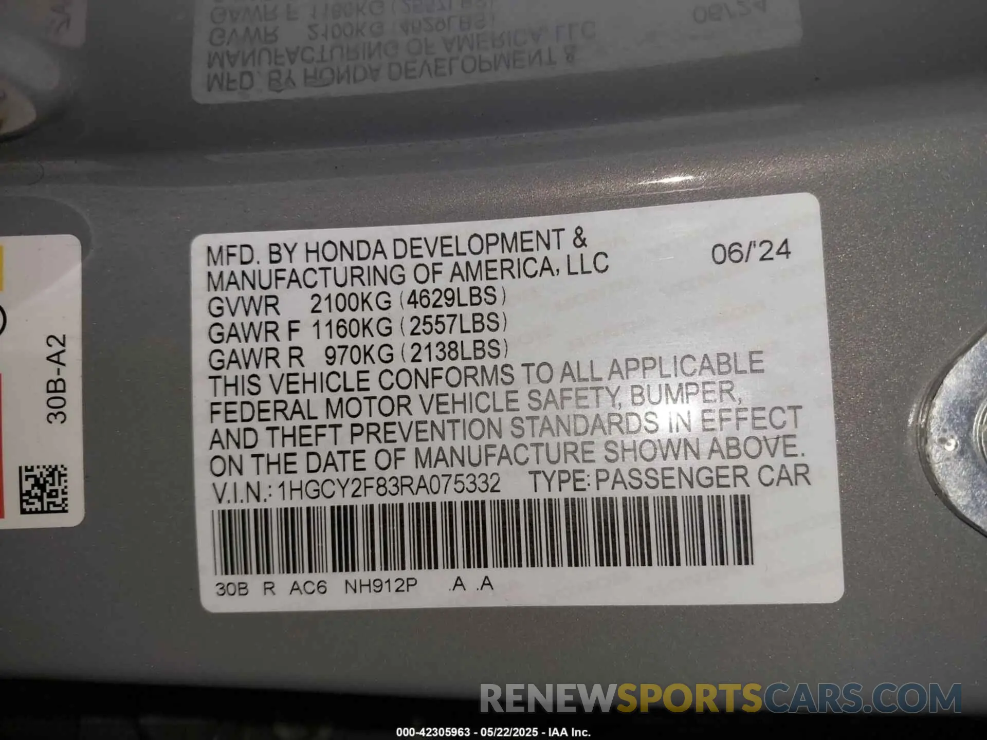 9 Photograph of a damaged car 1HGCY2F83RA075332 HONDA ACCORD 2024