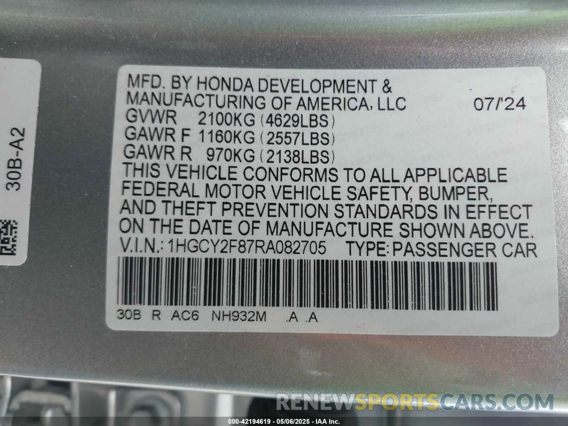 9 Photograph of a damaged car 1HGCY2F87RA082705 HONDA ACCORD 2024