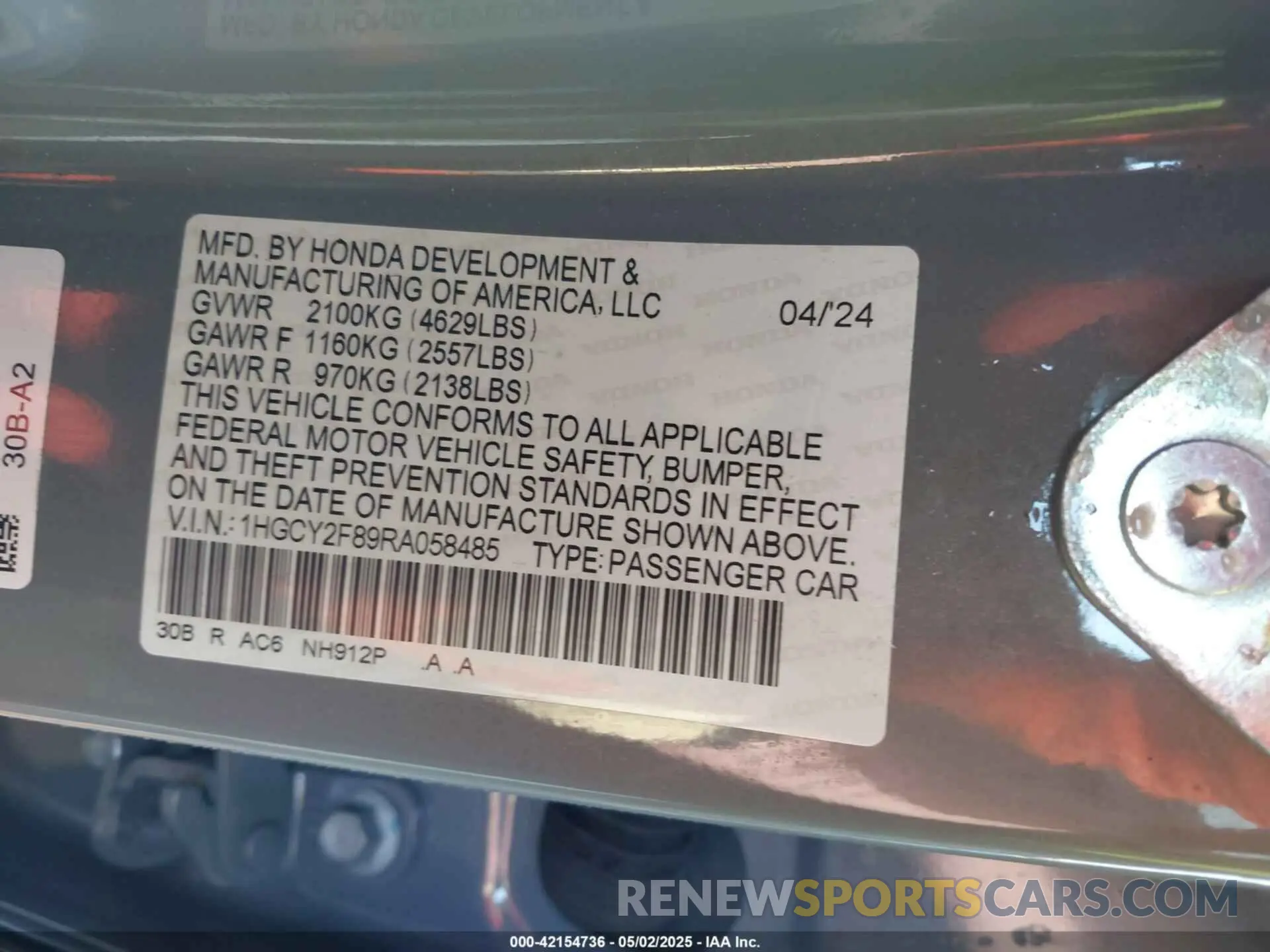9 Photograph of a damaged car 1HGCY2F89RA058485 HONDA ACCORD 2024