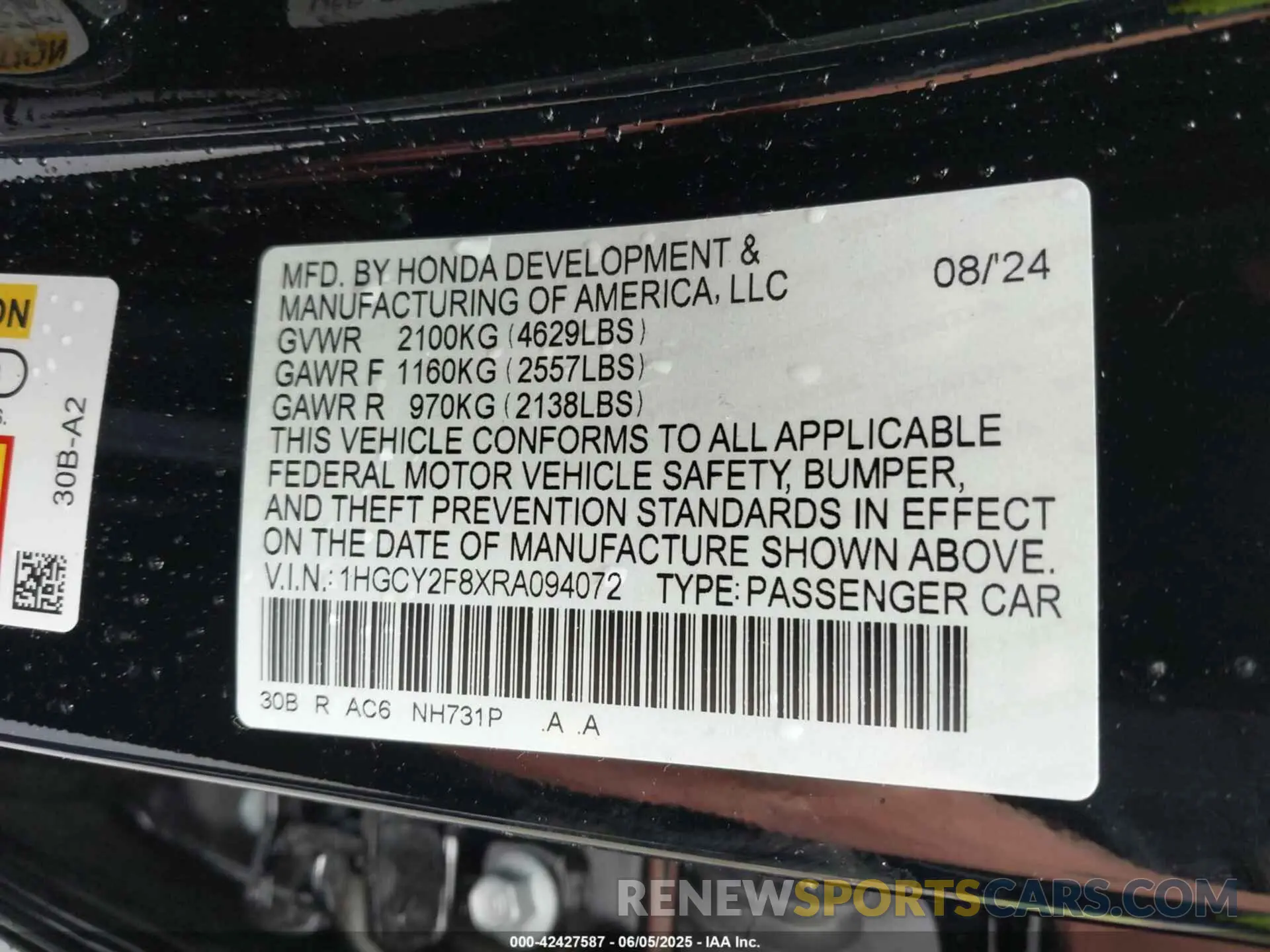 9 Photograph of a damaged car 1HGCY2F8XRA094072 HONDA ACCORD 2024