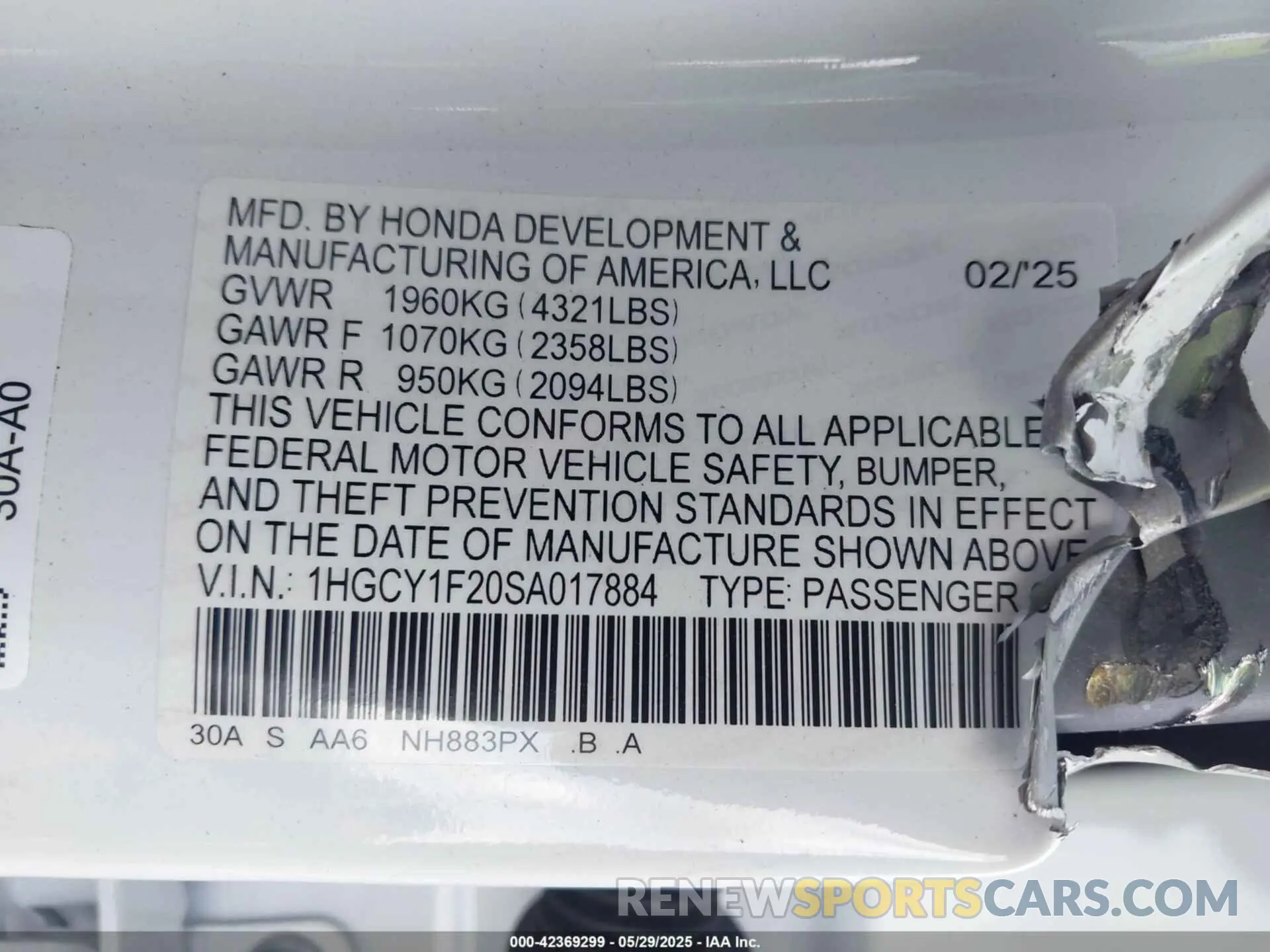 9 Photograph of a damaged car 1HGCY1F20SA017884 HONDA ACCORD 2025
