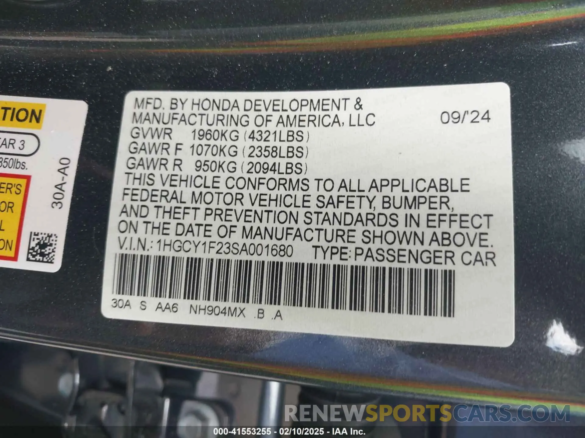 9 Photograph of a damaged car 1HGCY1F23SA001680 HONDA ACCORD 2025