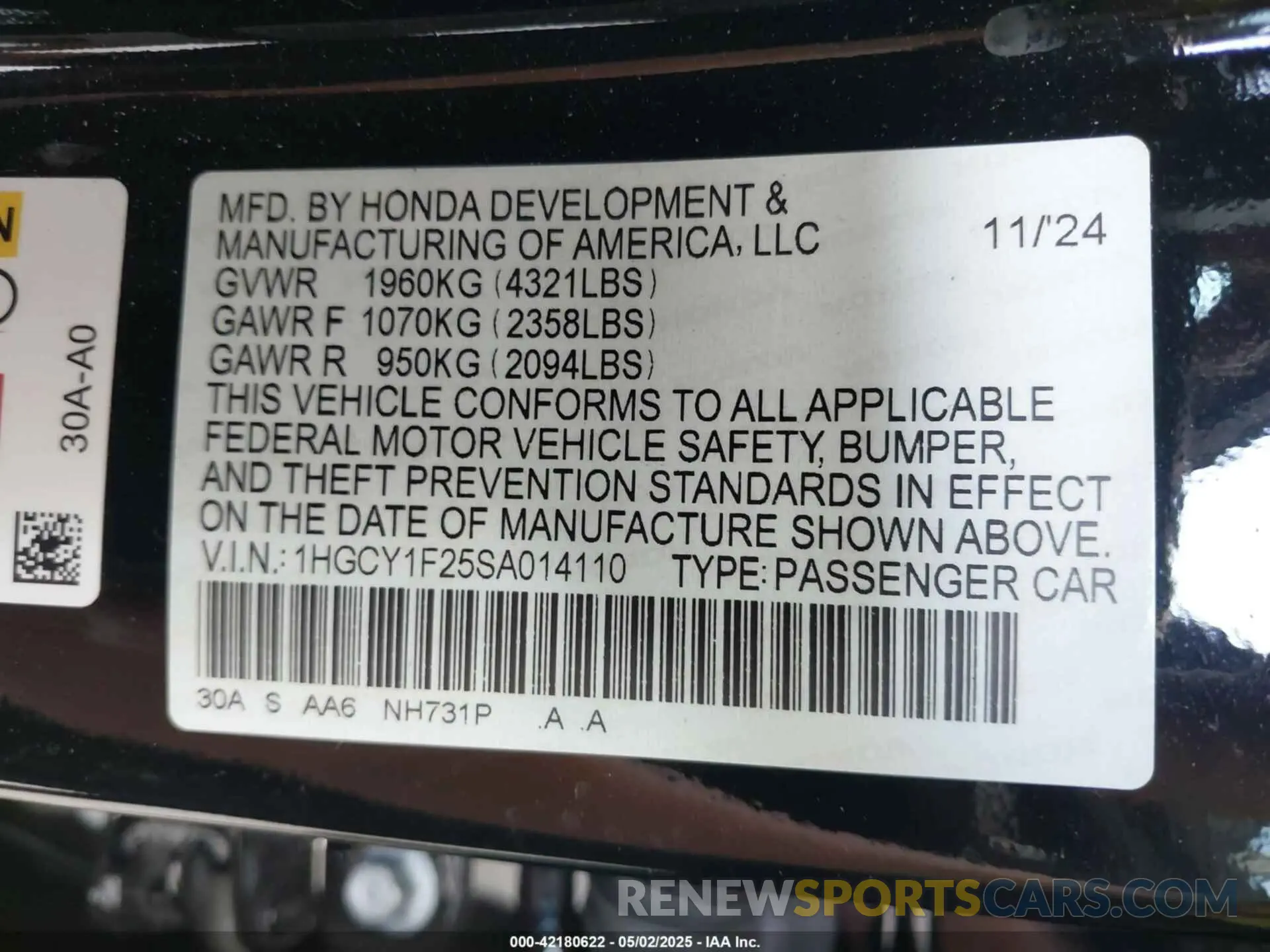 9 Photograph of a damaged car 1HGCY1F25SA014110 HONDA ACCORD 2025