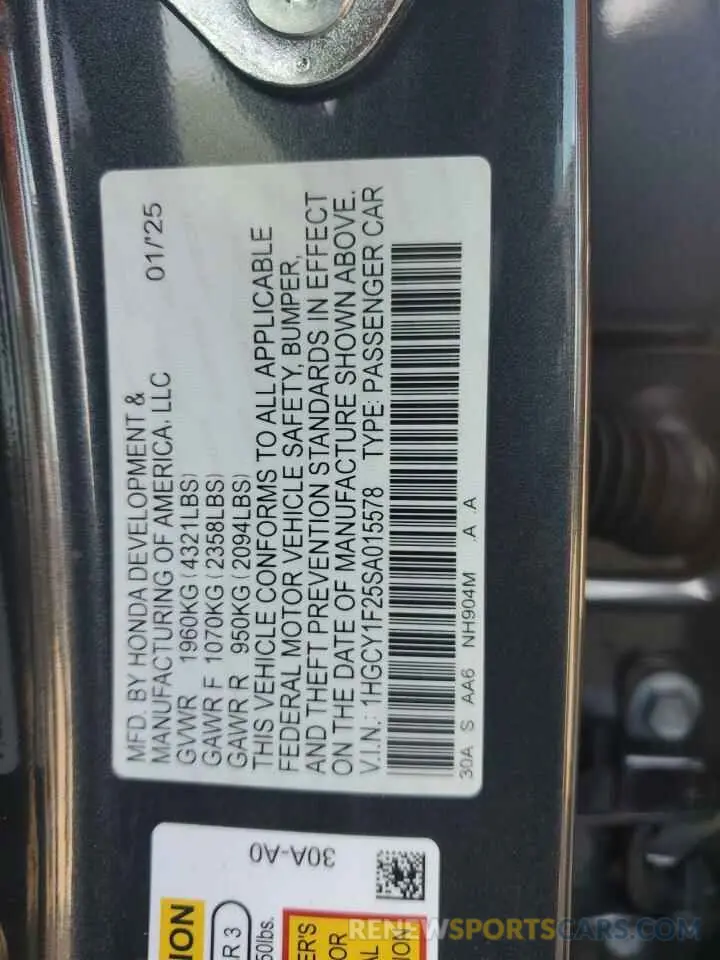 14 Photograph of a damaged car 1HGCY1F25SA015578 HONDA ACCORD 2025