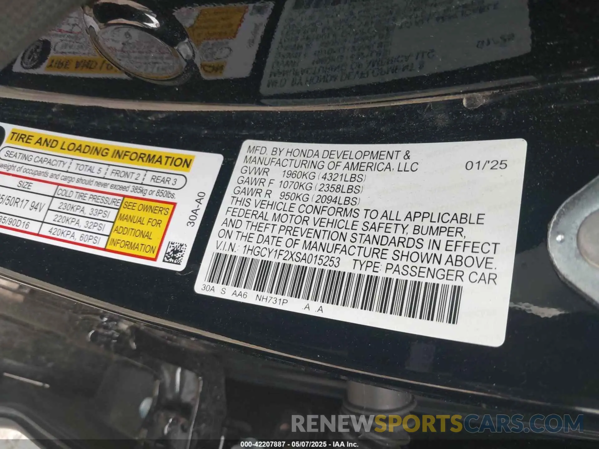 9 Photograph of a damaged car 1HGCY1F2XSA015253 HONDA ACCORD 2025