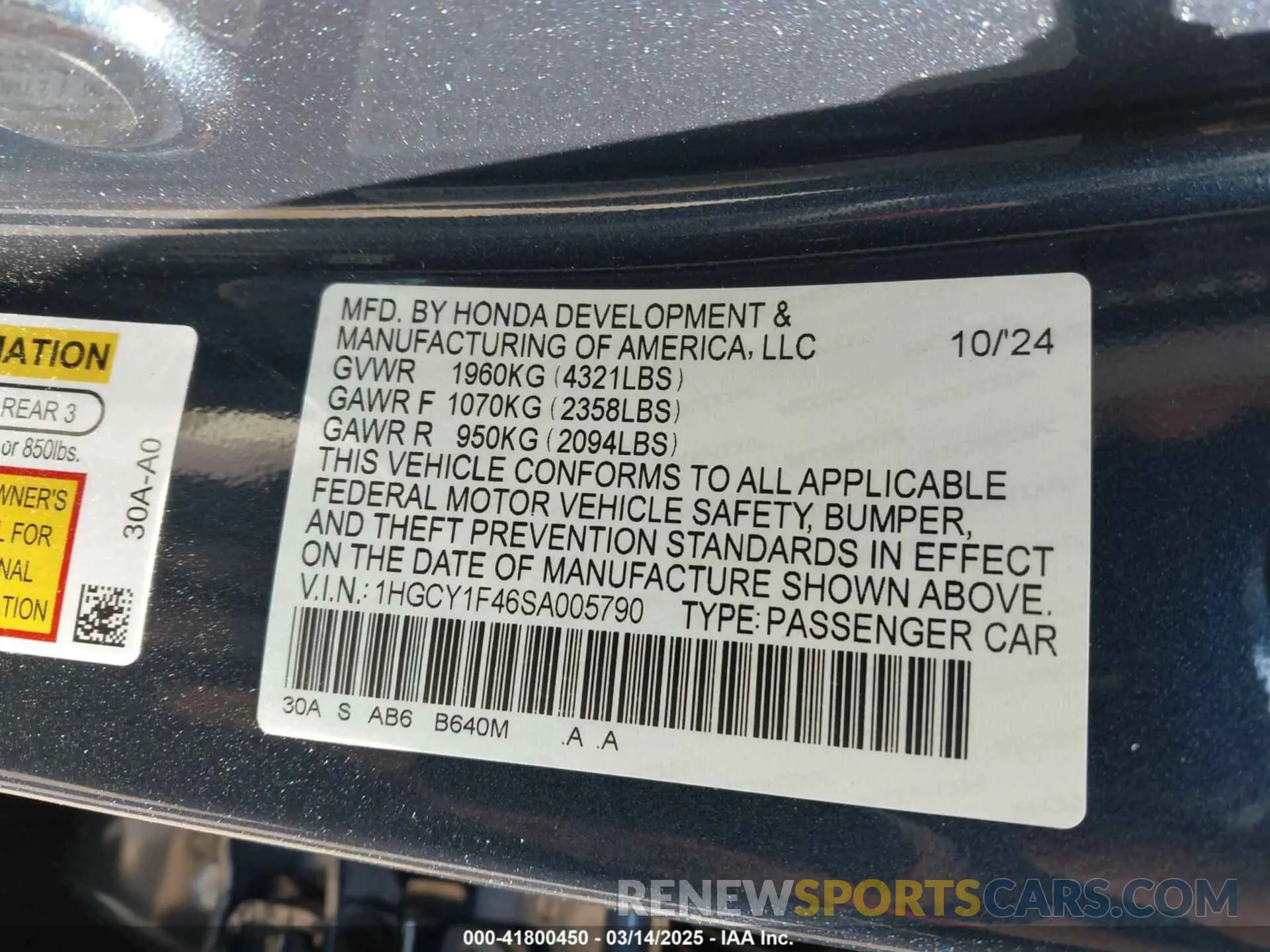 9 Photograph of a damaged car 1HGCY1F46SA005790 HONDA ACCORD 2025