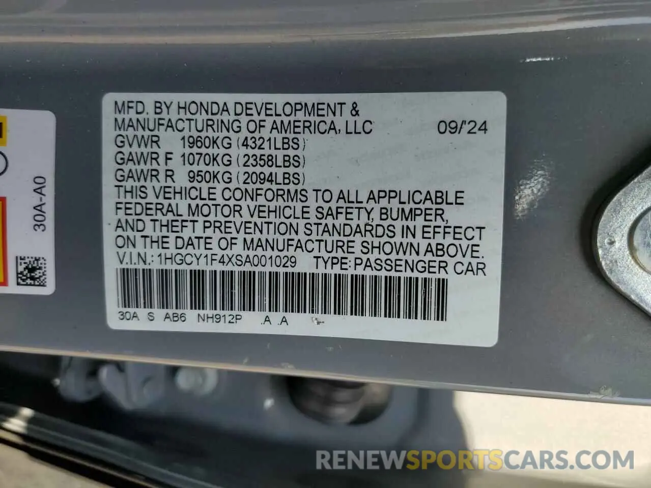 12 Photograph of a damaged car 1HGCY1F4XSA001029 HONDA ACCORD 2025