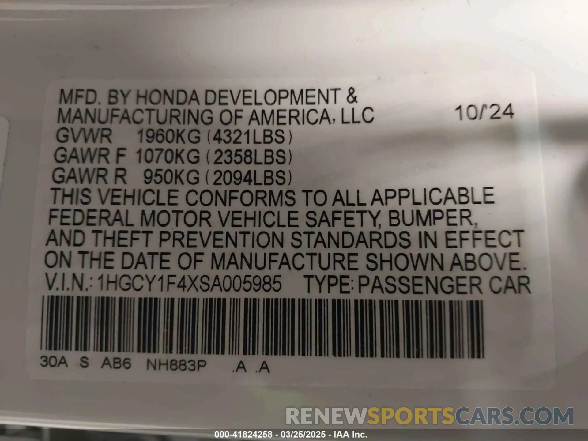 9 Photograph of a damaged car 1HGCY1F4XSA005985 HONDA ACCORD 2025
