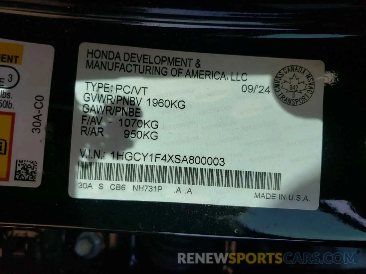 12 Photograph of a damaged car 1HGCY1F4XSA800003 HONDA ACCORD 2025