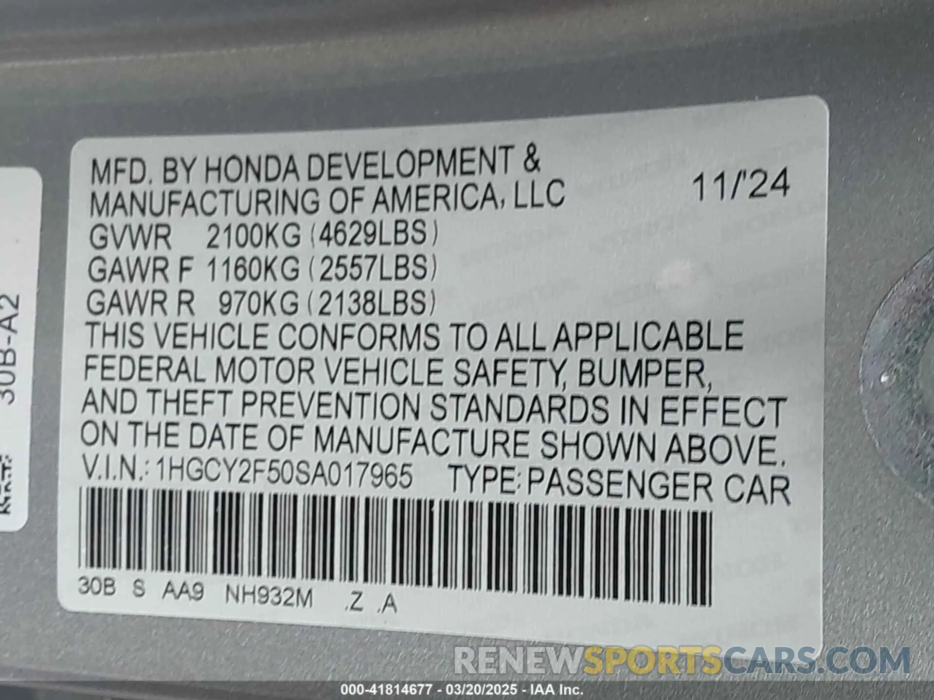 9 Photograph of a damaged car 1HGCY2F50SA017965 HONDA ACCORD 2025