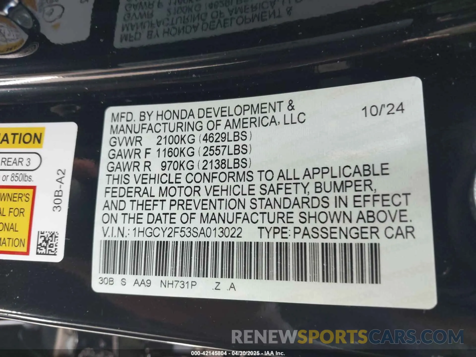 9 Photograph of a damaged car 1HGCY2F53SA013022 HONDA ACCORD 2025