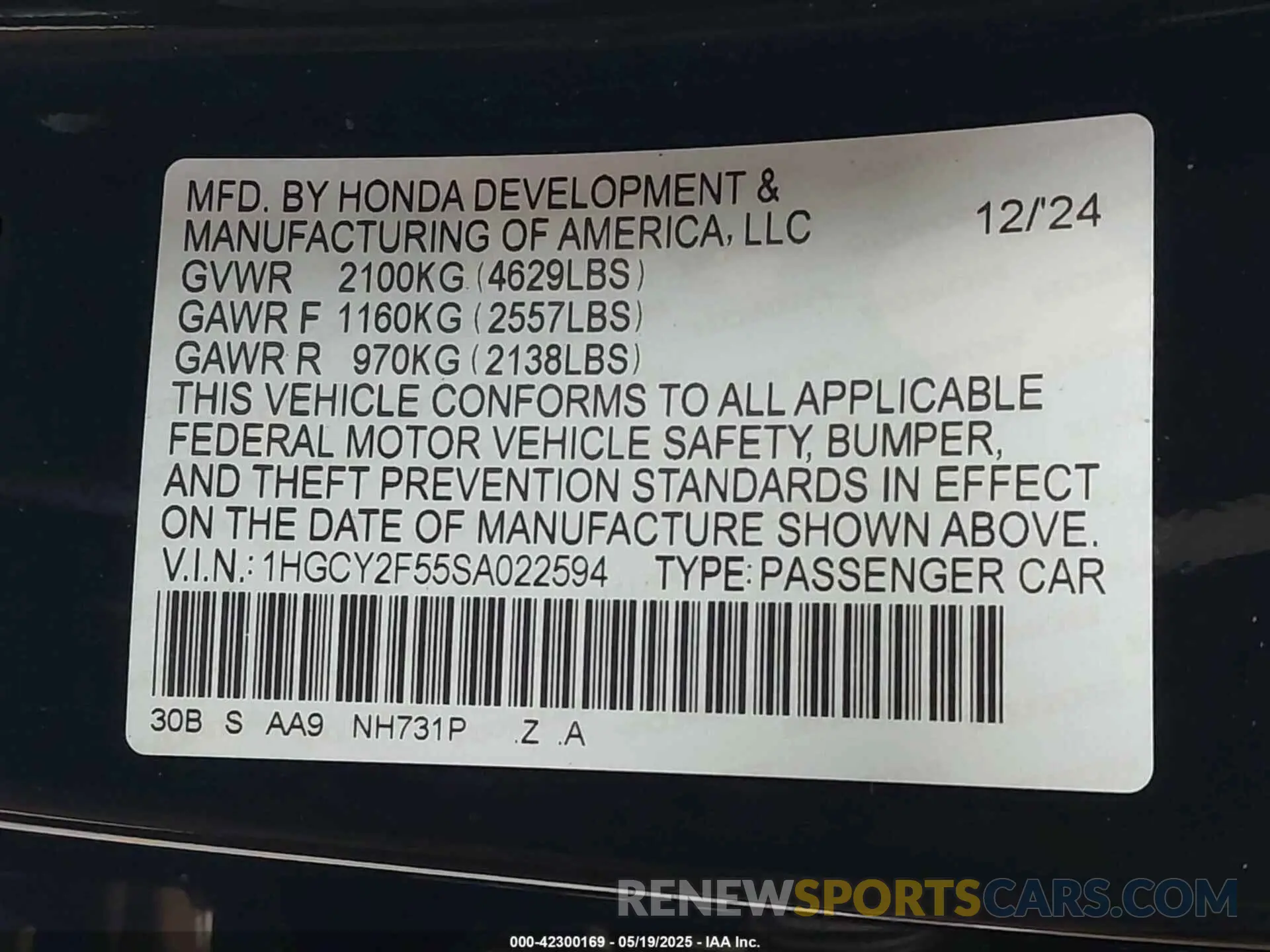 9 Photograph of a damaged car 1HGCY2F55SA022594 HONDA ACCORD 2025