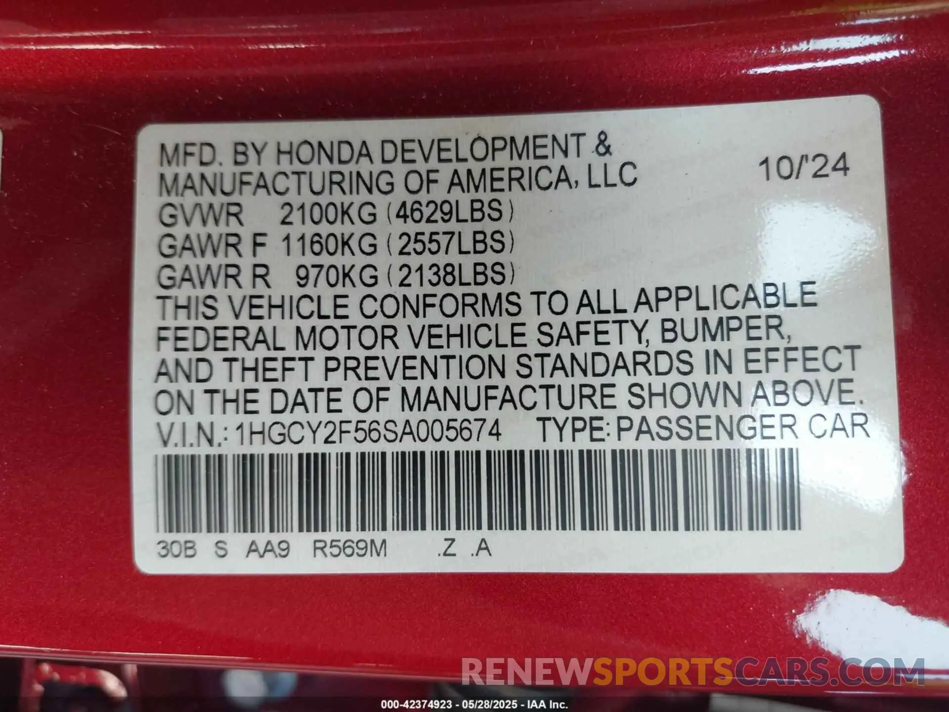 9 Photograph of a damaged car 1HGCY2F56SA005674 HONDA ACCORD 2025