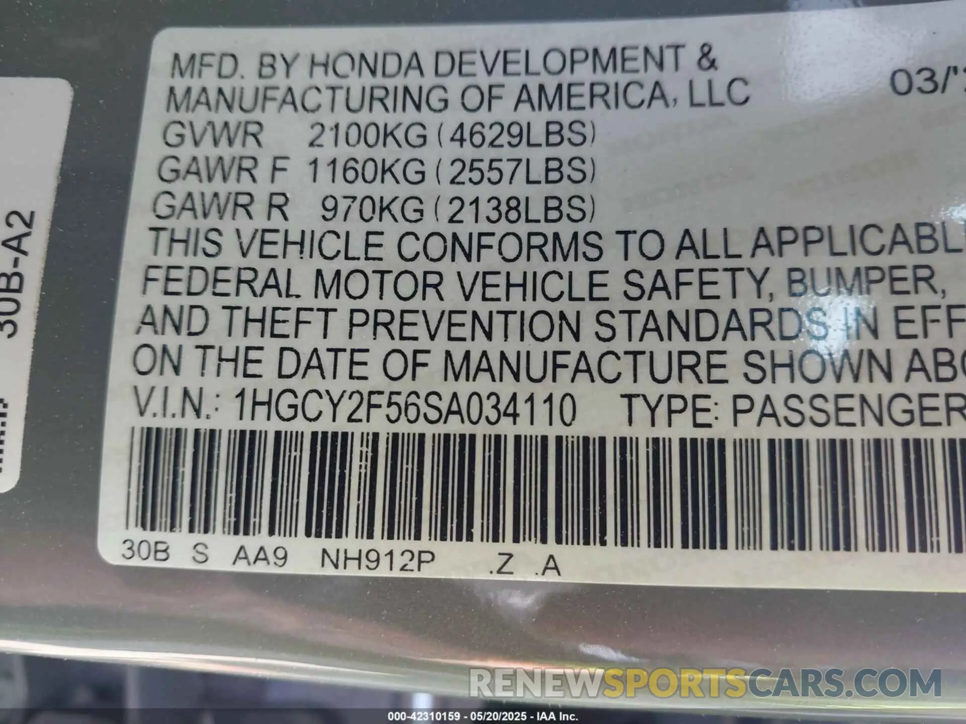 9 Photograph of a damaged car 1HGCY2F56SA034110 HONDA ACCORD 2025